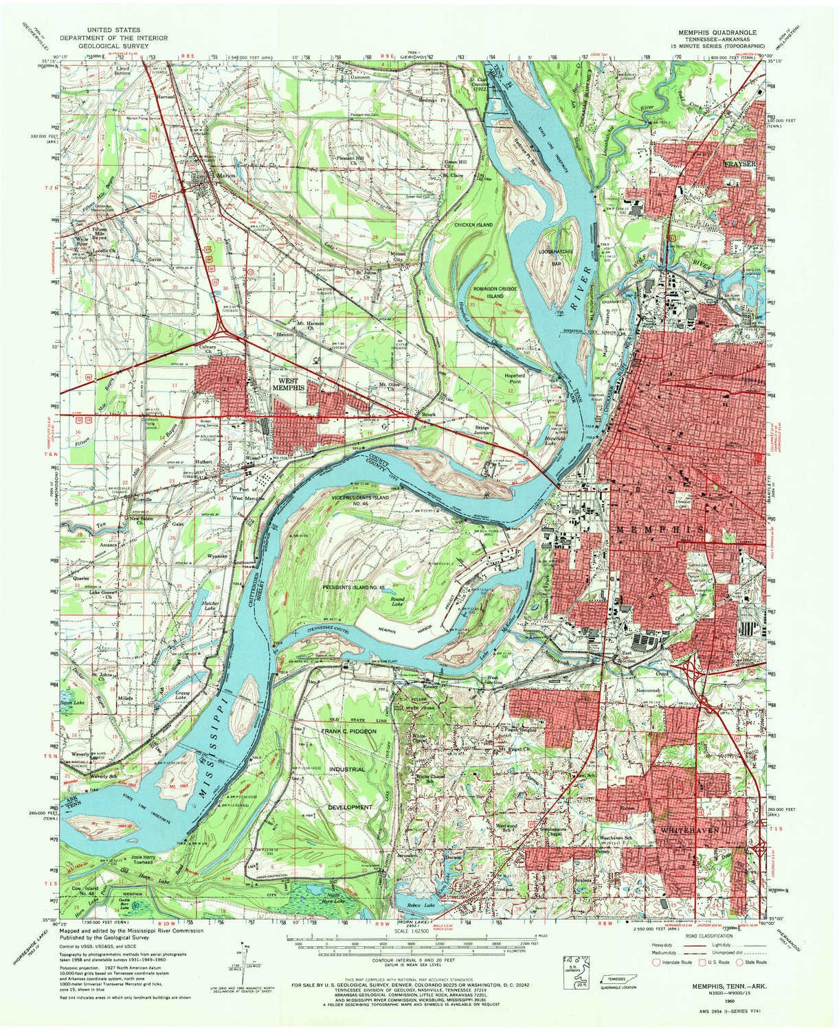 YellowMaps Memphis TN topo map, 1:62500 Scale, 15 X 15 Minute, Historical, 1960, Updated 1970, 20.9 x 17 in