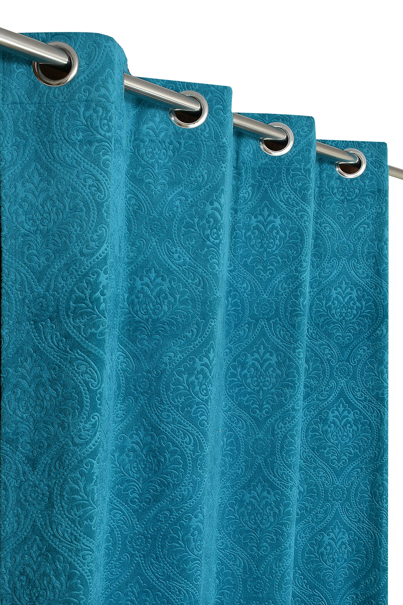 Galaxy Home Decor Premium Velvet Fabric Emboss Curtains for Door 7 Feet, Pack of 1, Aqua (1Pc, Aqua, 7 Feet), Washable