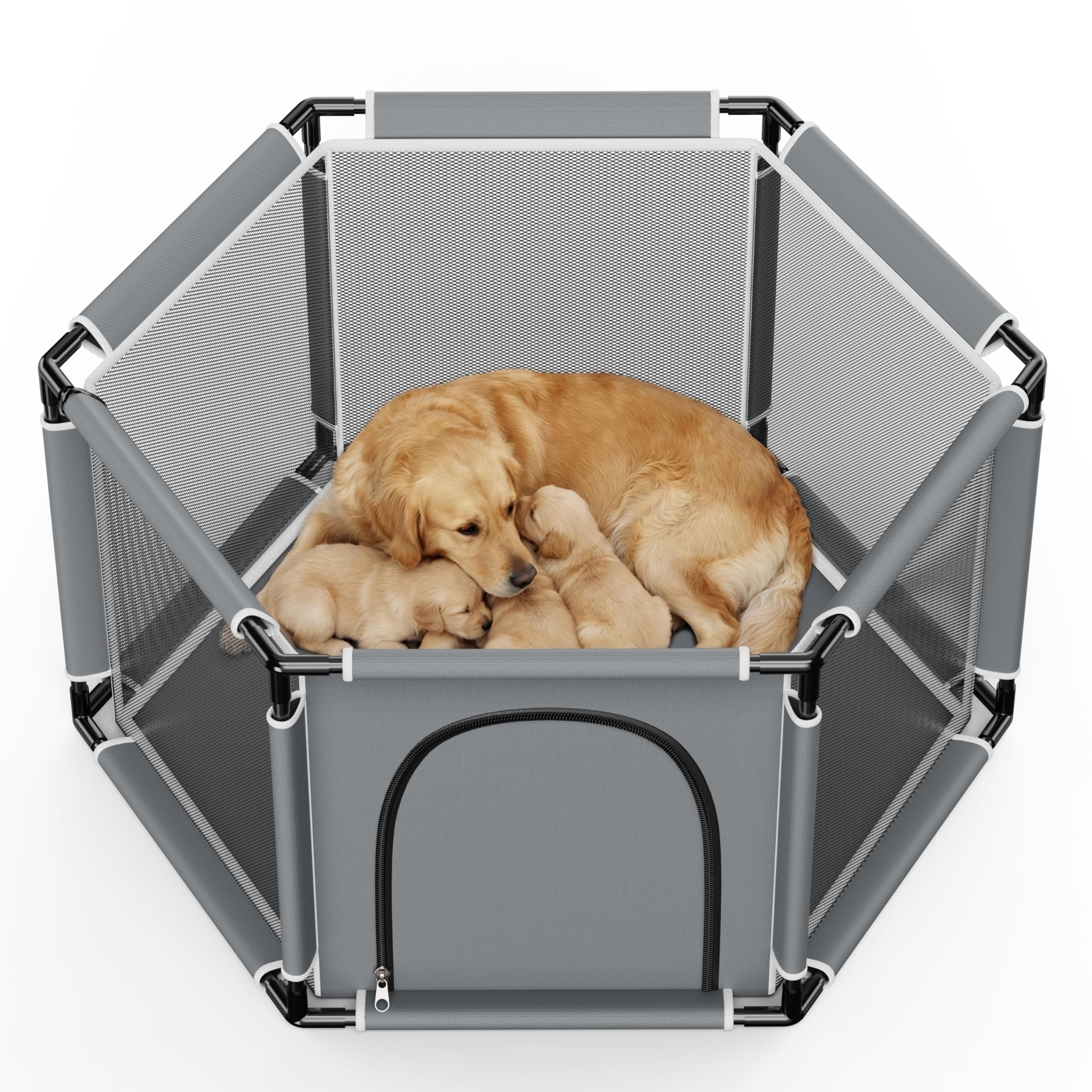 Sechseckige Welpenkiste für extra hohe Hundewelpen, Laufstall für große und kleine Rassen, Welpen-Zubehör, unverzichtbar für Hunde, Welpen, 122 x 65 cm (PVC-Rohr) | Welpen-Laufstall für große und kleine Rassen, Welpen-Zubehör, unverzichtbar für Hunde, Wel
