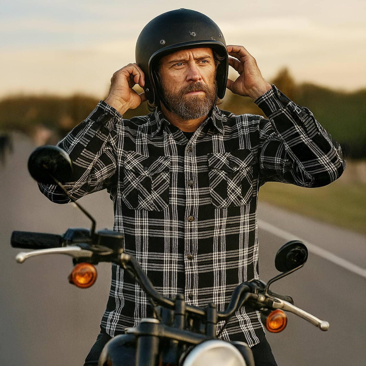 Daniel Smart Men's Motorcycle Shirt Plaid Biker Flannel Jacket Removable Sporty Armored, Zipper Closure & Water Resistant - Image 2