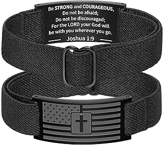 Valentines Day Gifts for Him - American Flag Cross Bible Verse Bracelet for Men Boys, Black Elastic Stretch Strap Adjustable Bracelets Christian Jewelry Gifts