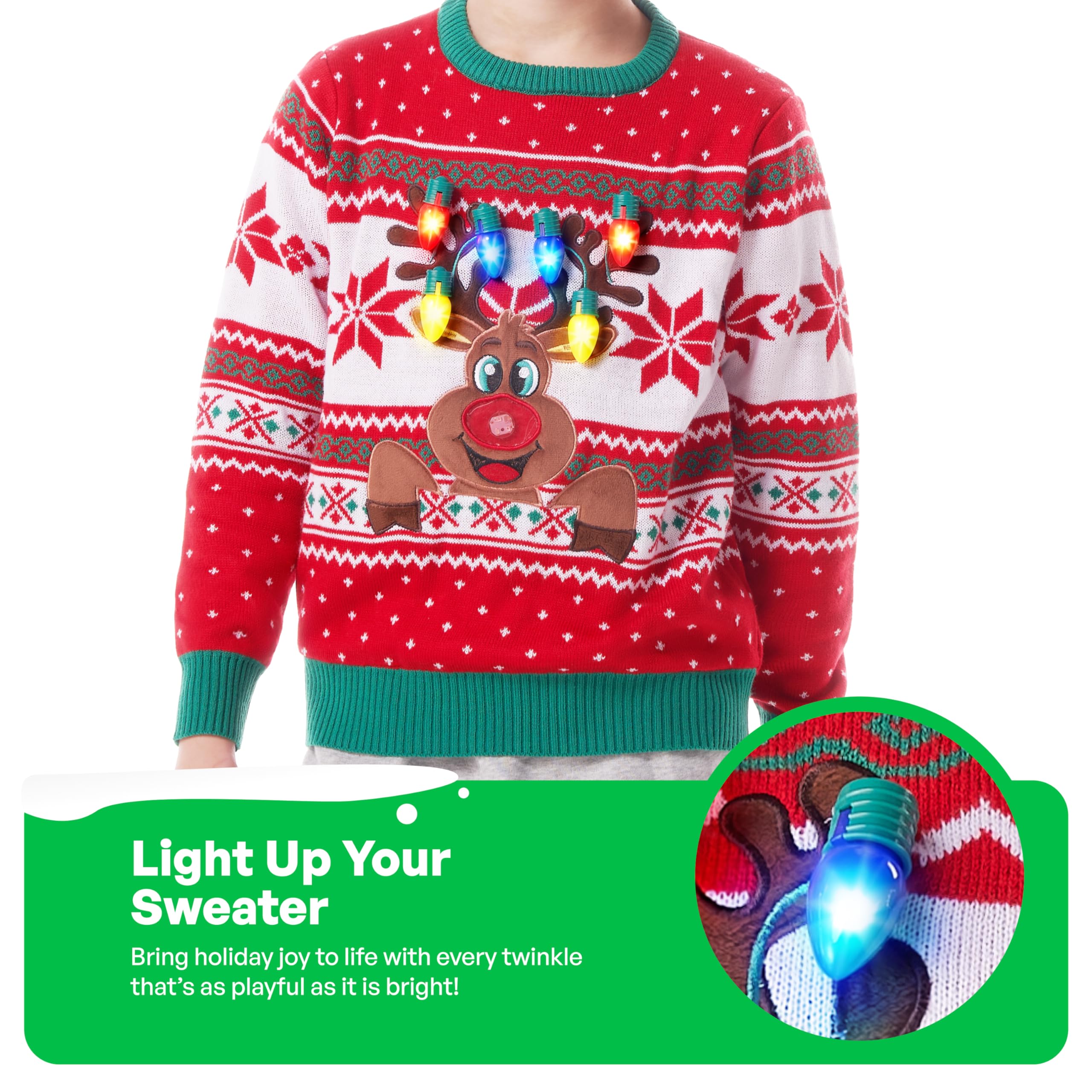 Suéter feo de Navidad para niños con luz LED de reno