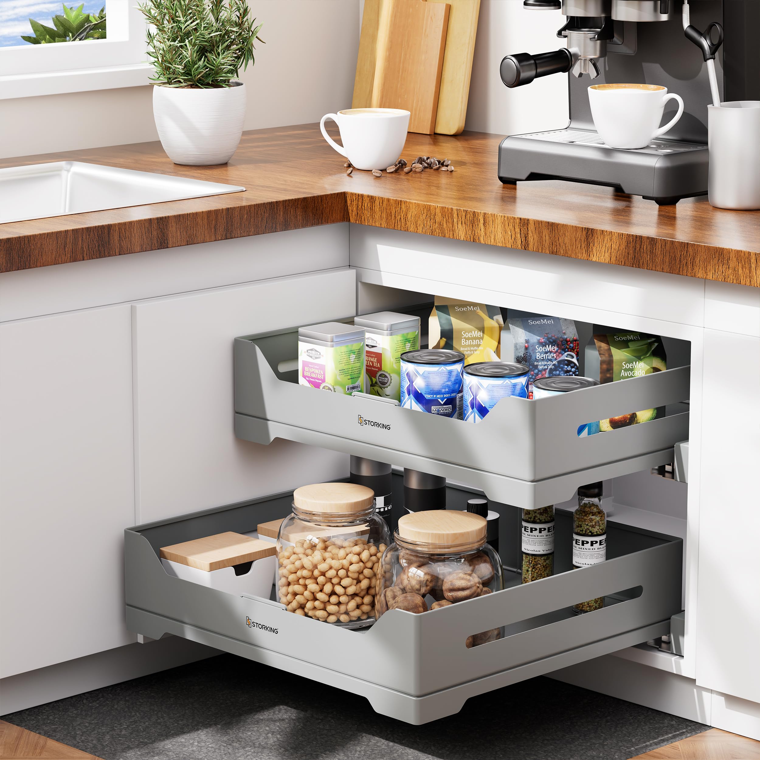 Teleskopschublade,Ausziehbarer Schrank Organizer,für Küche Pantry Organisation,Hochwertiger Stahl-Auszugskorb (50cm B/1STK)