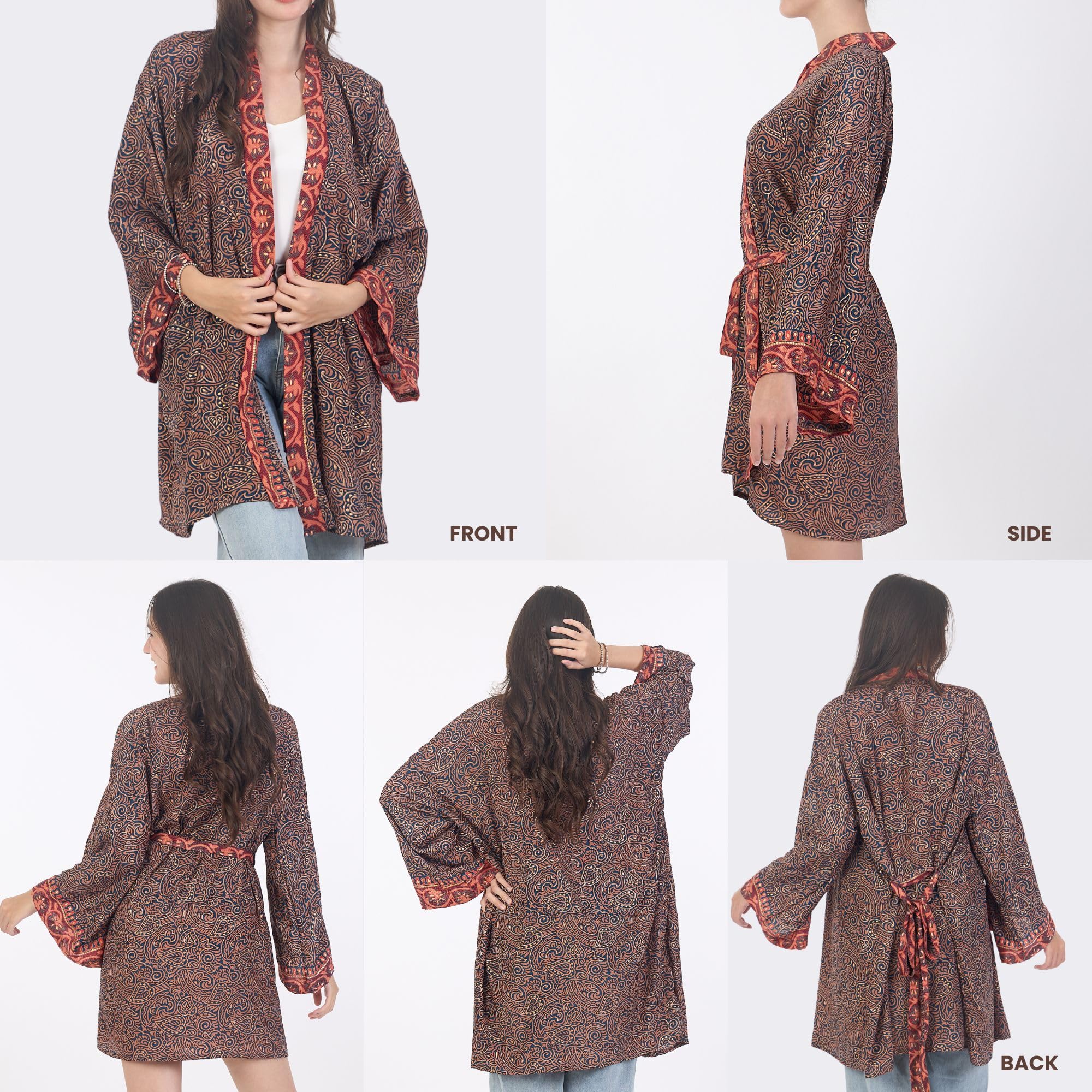 Kimono Boho da donna, 100% cotone kasturi, chiusura con gancio e anello, maniche a 3/4, comfort per tutte le stagioni, top kimono da donna per l'estate, versatile per spiaggia, vacanze