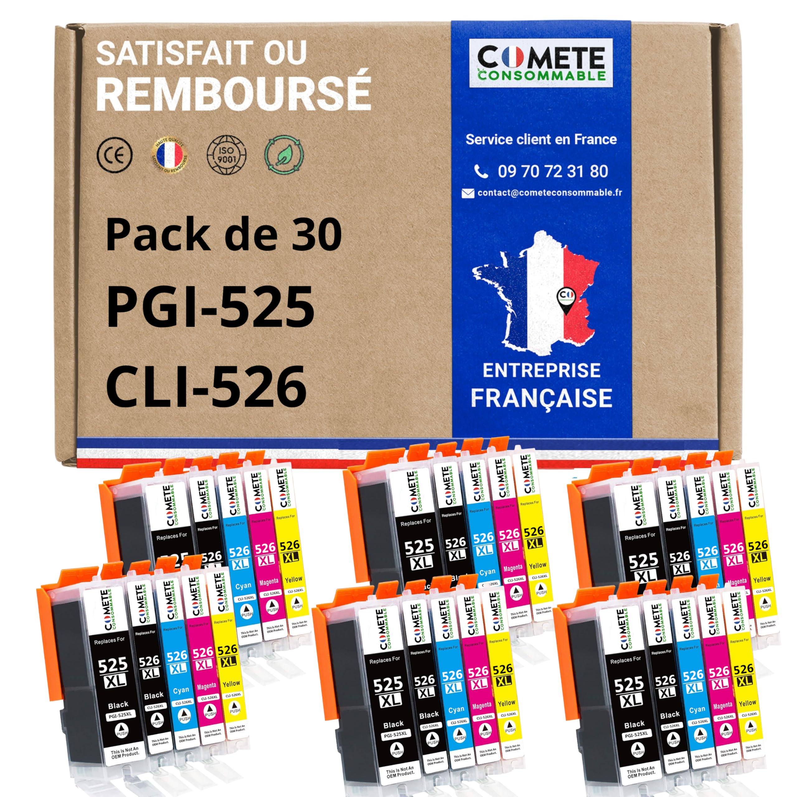 Cartouches d'encre Canon PGI-525 CLI-526 pour PIXMA MG5150 IX6550 IP4850 - 7