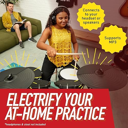 Miniatura 3 de Mendini by Cecilio Kit de batería eléctrica, 8 piezas electrónicas para niños y adultos con juego de batería silenciosa de malla y almohadillas de