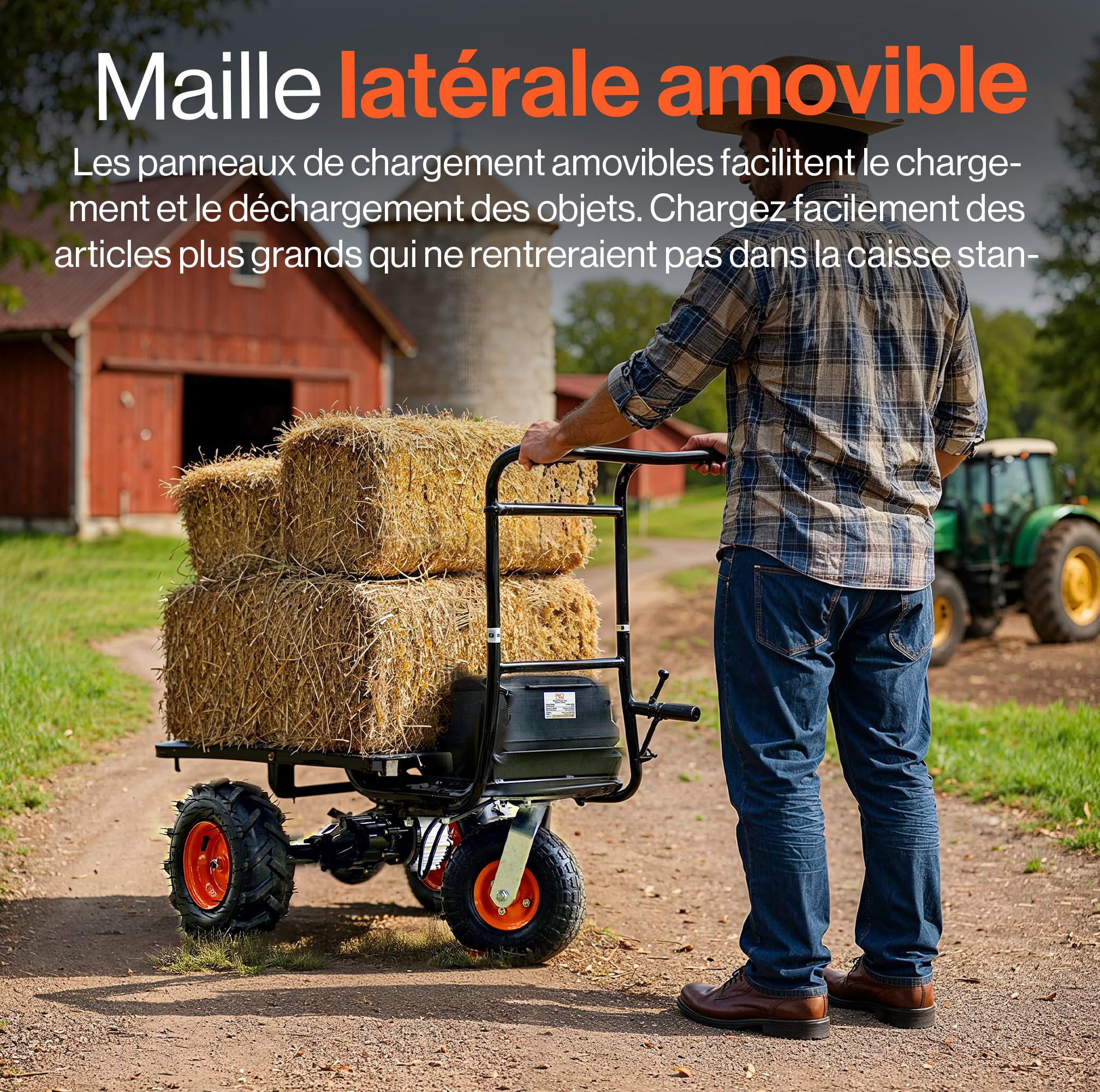SuperHandy Brouette électrique 48 V, Charge 230 kg, Traction 460 kg | Batterie lithium-ion; chariot utilitaire pour ferme et jardin, conçu pour transporter facilement outils, terre et matériaux