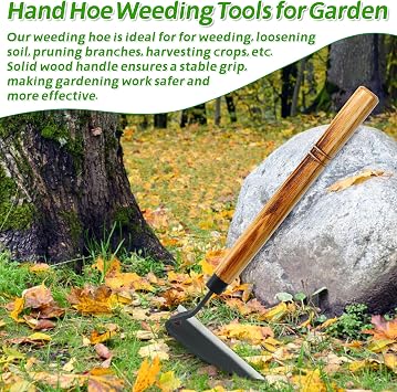 Japanese Style Hand Weeding Hoe Patio Weed Remover Tool 34cm Hand Weeding Hoe High-Carbon Steel Gardening Tools One-Piece Molding Garden Hoes with Solid Wood Handle for Weeding