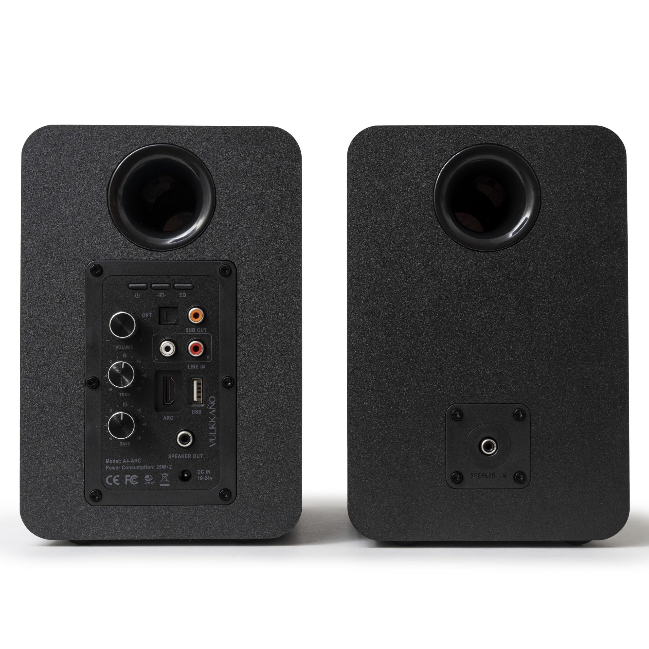 VULKKANO A4 ARC Cassa Amplificata con Woofer da 4", Bluetooth 5.0, HDMI ARC, Optica, RCA, USB, con Uscita Subwoofer, Casse Monitor con Design Elegante