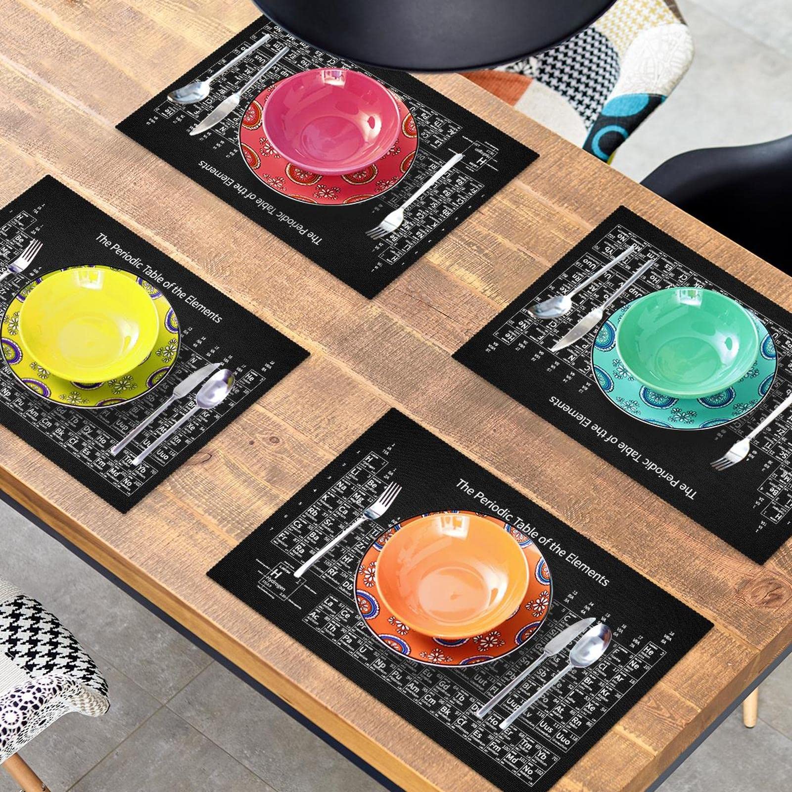 Tavola periodica degli elementi, set di 6 tovagliette all'americana, lavabili, antiscivolo, isolamento termico, per cucina, sala da pranzo, 45 x 30 cm