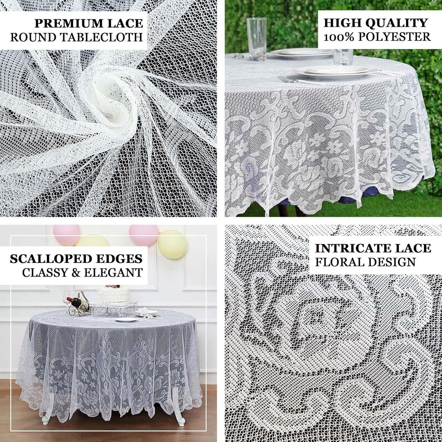 Efavormart 90" Ivory Premium Lace Round Tablecloth for Banquet Party Wedding Event Home Decor