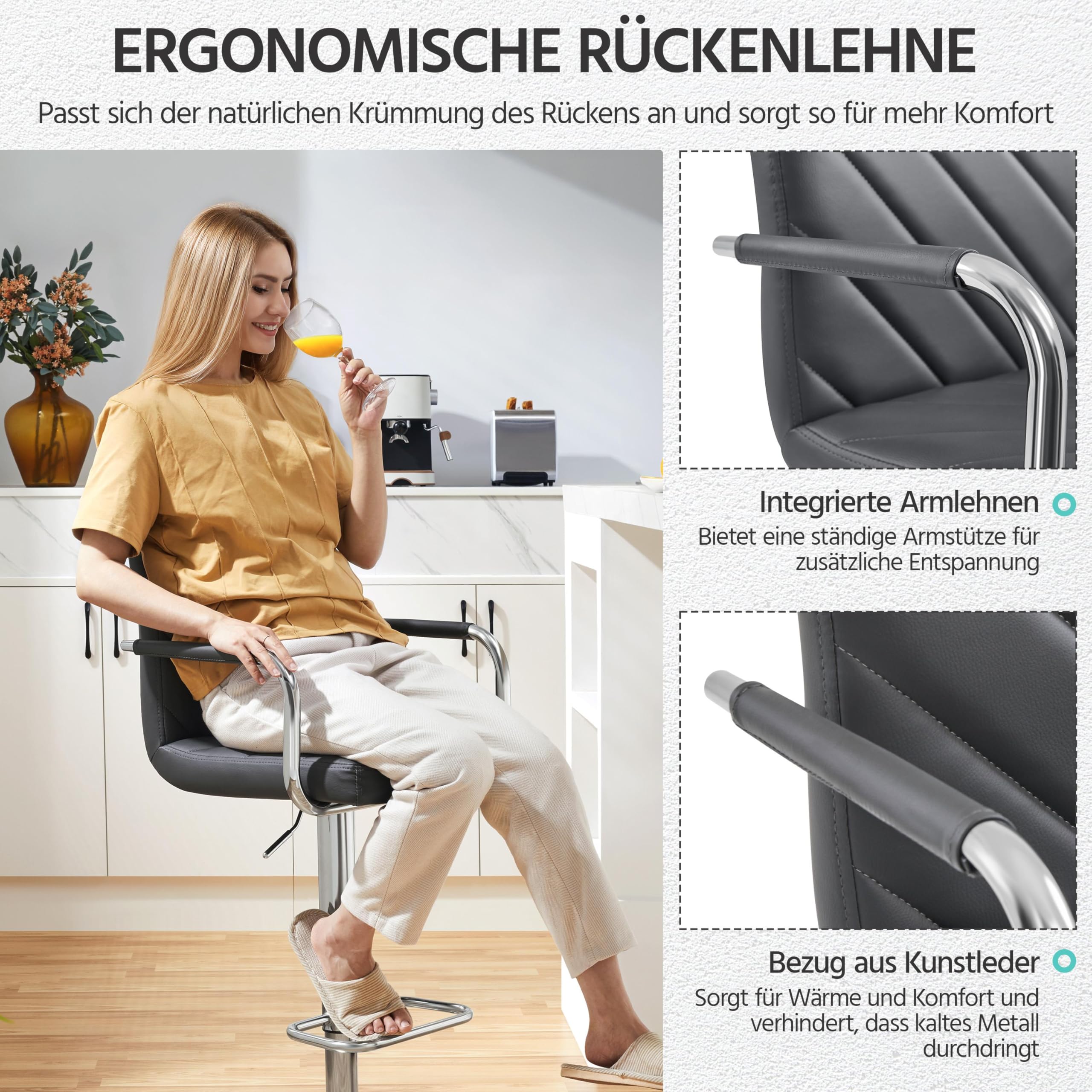 Yaheetech Barkruk, 1-delige set, in hoogte verstelbaar, 360° draaibare barkruk, gestoffeerde kruk met kunstleer, voor keuken, bar, salon, eetkamer, zwart