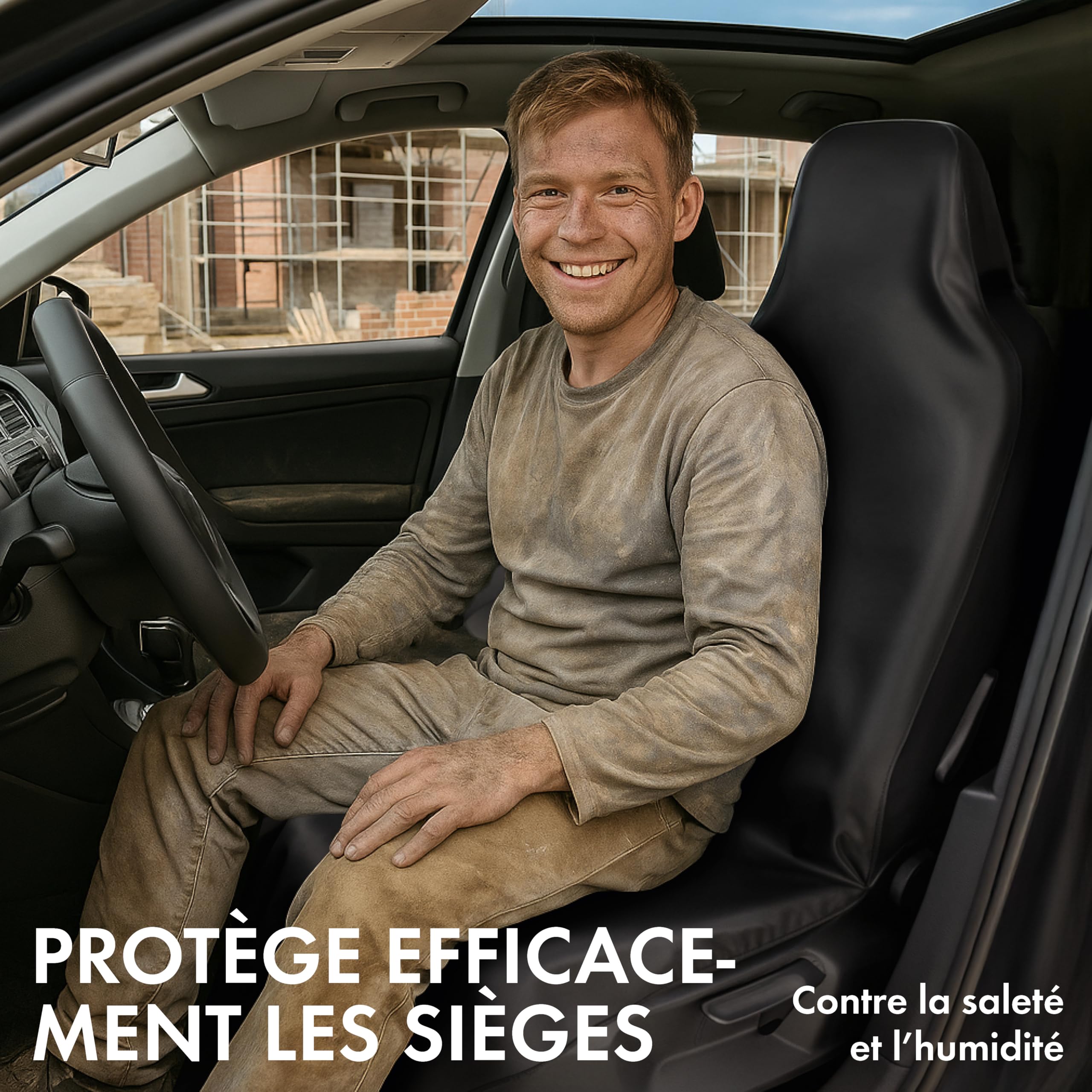 Walser Housse de siège Auto Protector, 2 Housses de siège Auto pour sièges Avant, Housse de Place Voiture 100% imperméable et Anti-salissures, Housses de Place d'atelier Noires