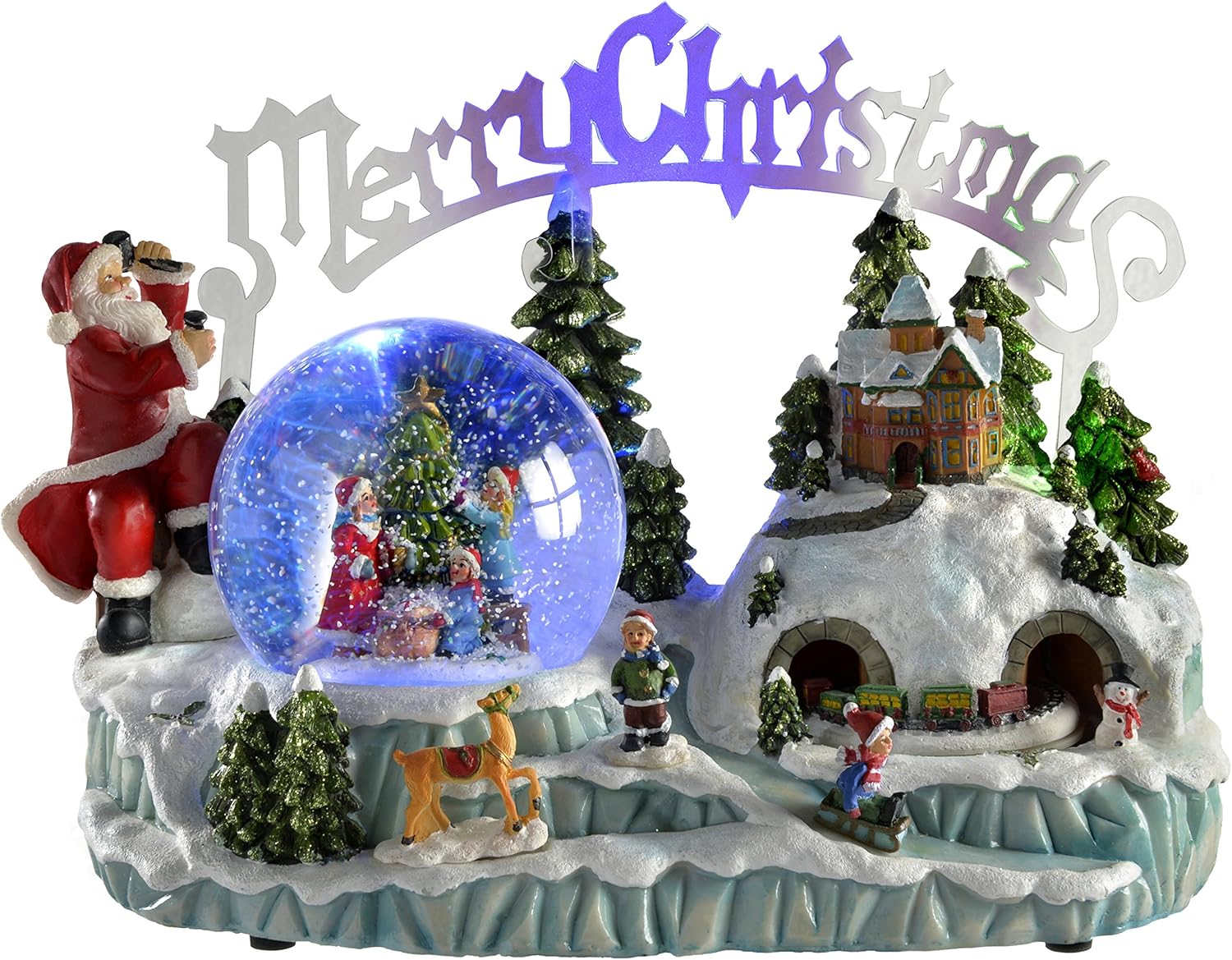 Pre-Lit Scene Musical Animated Snow Globe with Moving Train Christmas Decoration, 30 cm - Multi-Colour