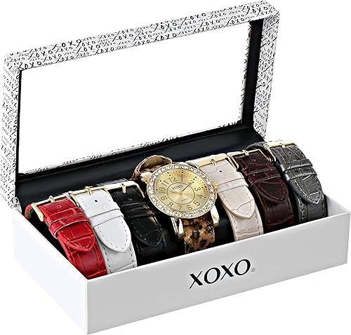 Miniatura 5 de XOXO XO9065 Reloj analógico de cuarzo analógico para mujer, tono dorado con correas intercambiables, Blanco, Movimiento de cuarzo