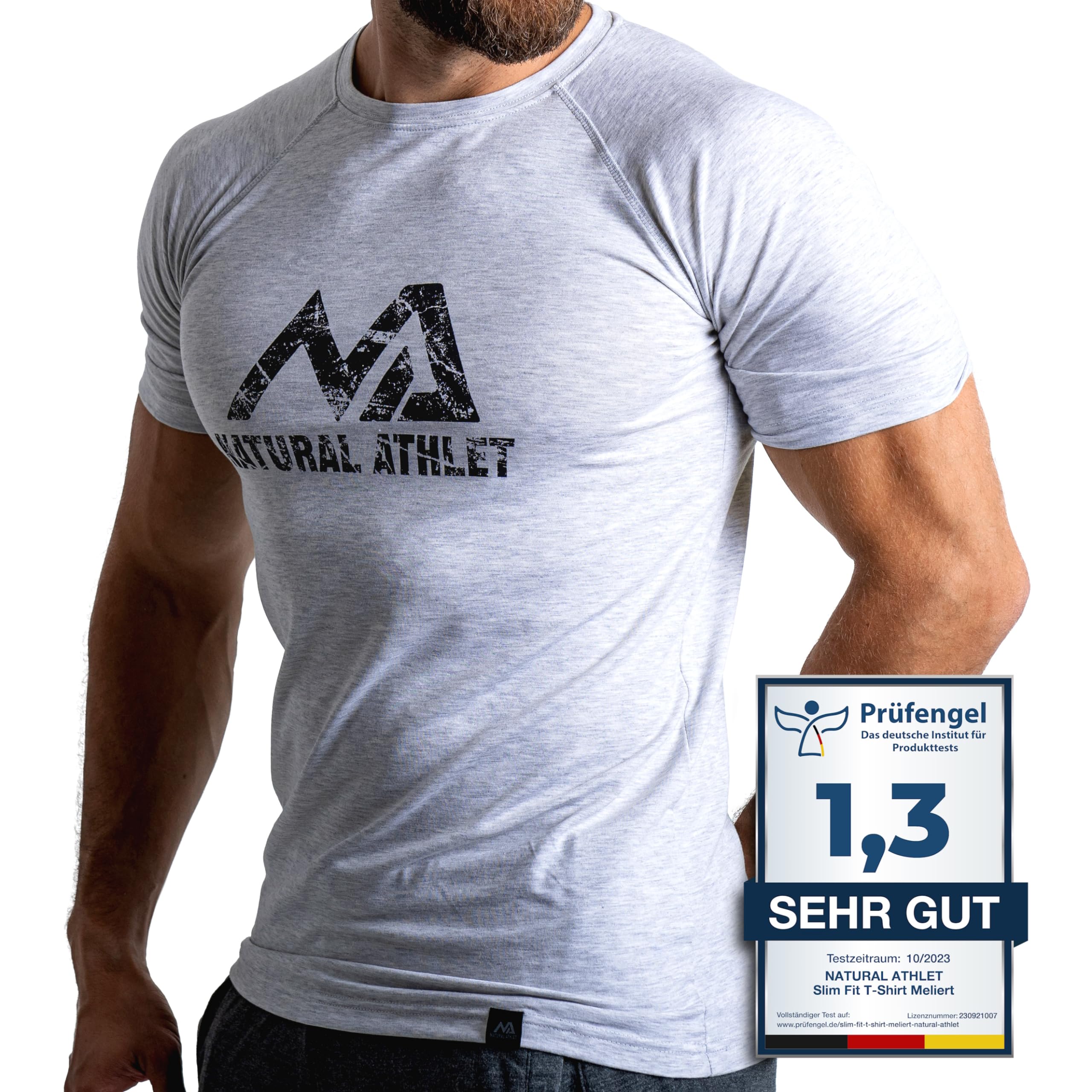 Natural Athlet Slim-Fit Fitness Tshirt für Herren – Enges & langes schnelltrocknendes Männer Kurzarm Gym T-Shirt – für Sport, Gym, Fitnessstudio, Workout, Bodybuilding und Krafttraining