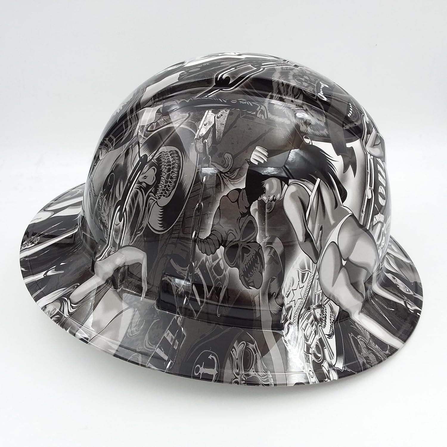 Wet Works Imaging Customized Pyramex Full Brim Biker Babes Hard Hat with Ratcheting Suspension