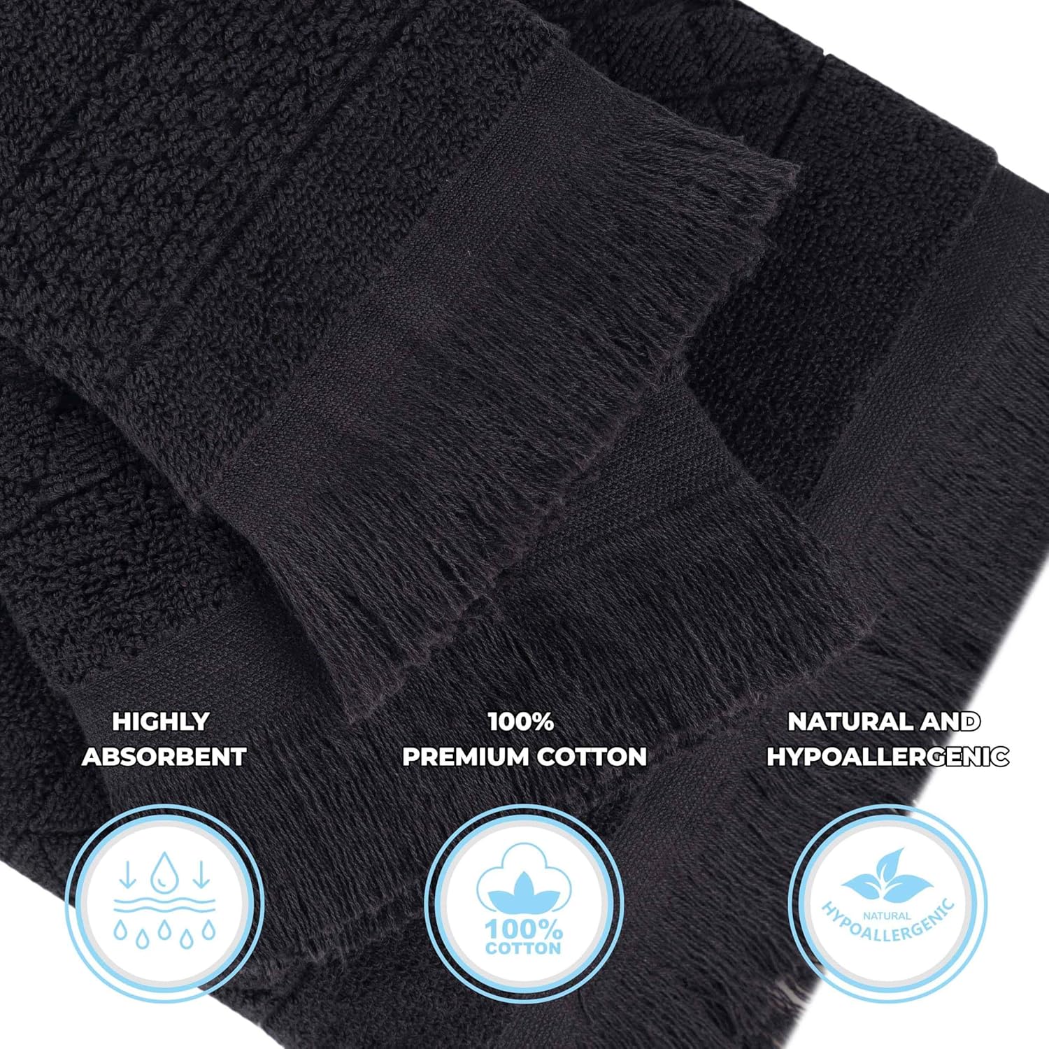 Impressions Cotton Geometric Jacquard Towels, Towel Set for Bathroom, Shower, Spa, 550GSM, Plush, Absorbent and Ultra-Soft Towels, Bath Essentials, Rolla Collection, 6 Piece Assorted Towel Set, Black