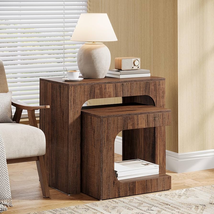 Amazon.com: Tribesigns Nesting End Table Set, Walnut Side Table