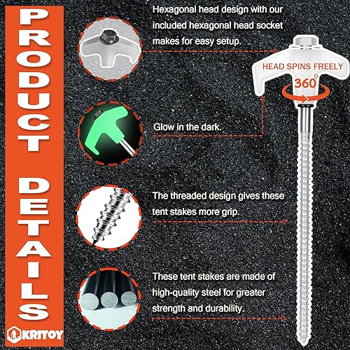 Miniatura 2 de Paquete de 12 estacas para tienda de campaña resistentes anclajes de tierra atornillados estacas de campamento con cabezas de crecimiento en la
