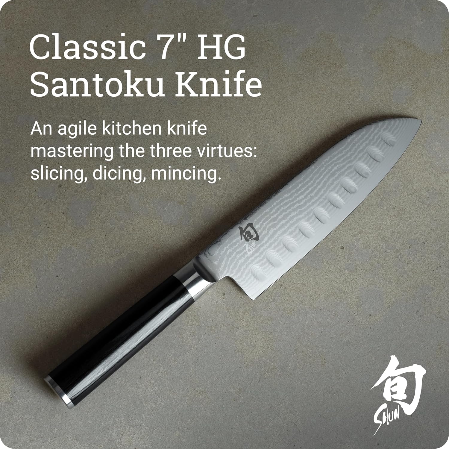 Shun Classic 7" Hollow Ground Santoku Knife, Handcrafted Japanese Cutting Knife, VG-MAX Core with Damascus Stainless Steel Cladding, Pakkawood Handle