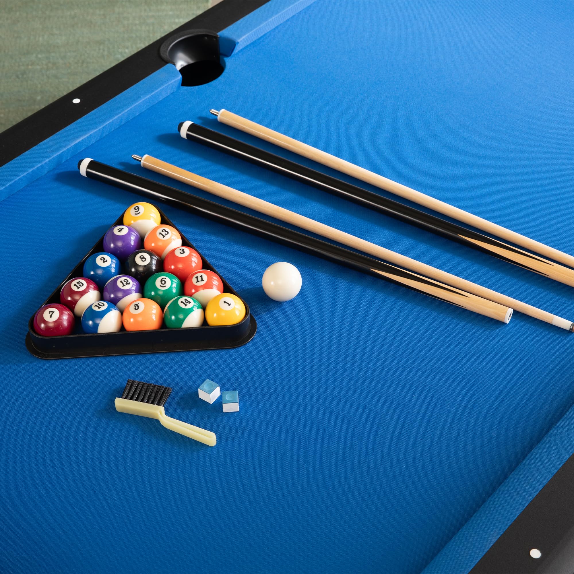 Billardtisch San Diego in Größe 6/7ft. hochwertiger Poolbillard, 20 mm Starke MDF Spielplatte, Naturbandengummi, Kammgartuch, Ballrücklauf, inkl. Spielzubehör