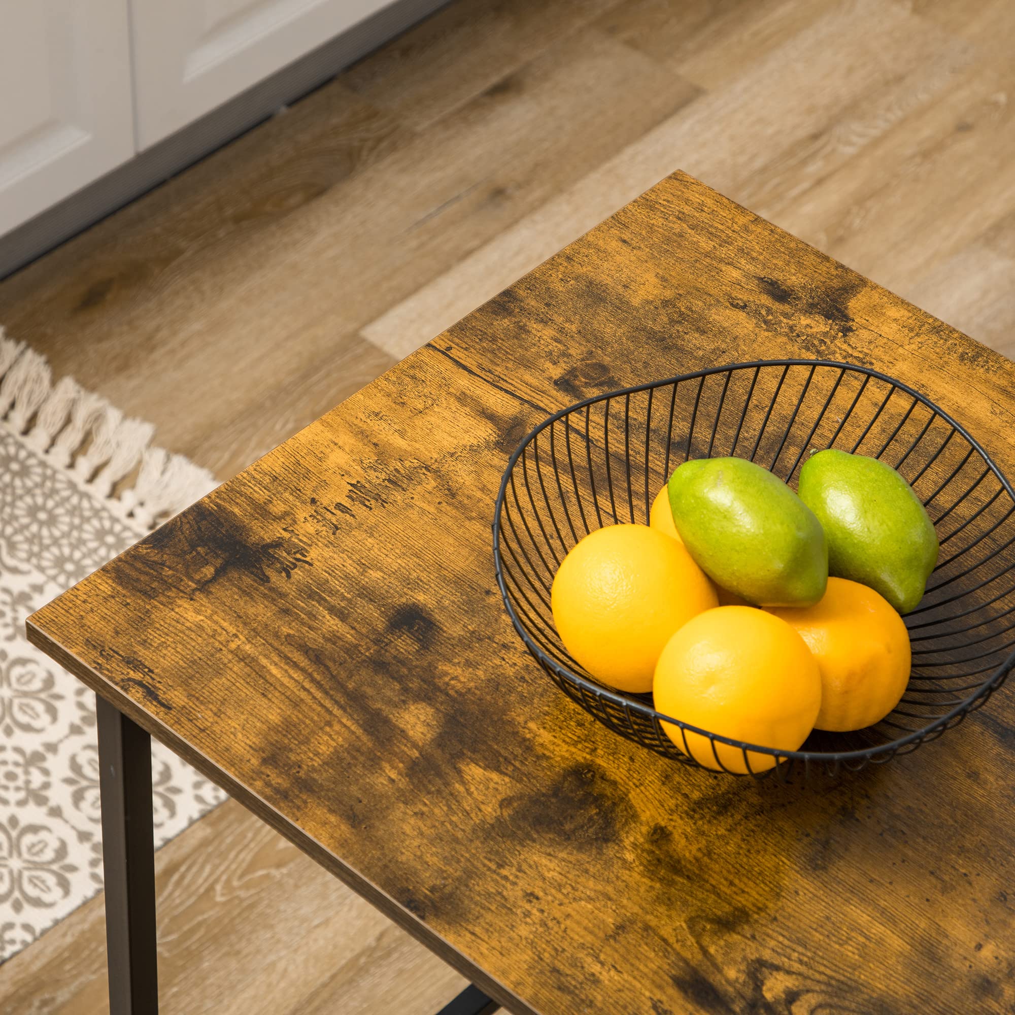 HOMCOM Table de Bar avec Rangement Table Bistrot Ilot Central Plateau latéral Rabattable et 3 étagères - 120 x 76 x 91,4 cm Brun Rustique