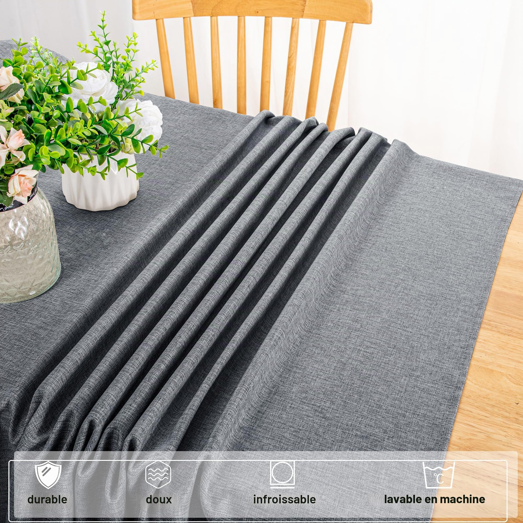 JIUZHEN Nappe Aspect Lin Lavable de Table Anti-tâche Protection de Exterieur Imperméable pour Salle à Manger Jardin Fête Mariage Maison 160x320cm Gris