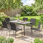 Ensemble de salle à manger extérieur Outsunny 7 pièces pour 6, table et chaises de patio en faux bois avec siège en maille respirante, ensemble de meubles de patio avec cadre en acier galvanisé pour jardin, arrière-cour, noir