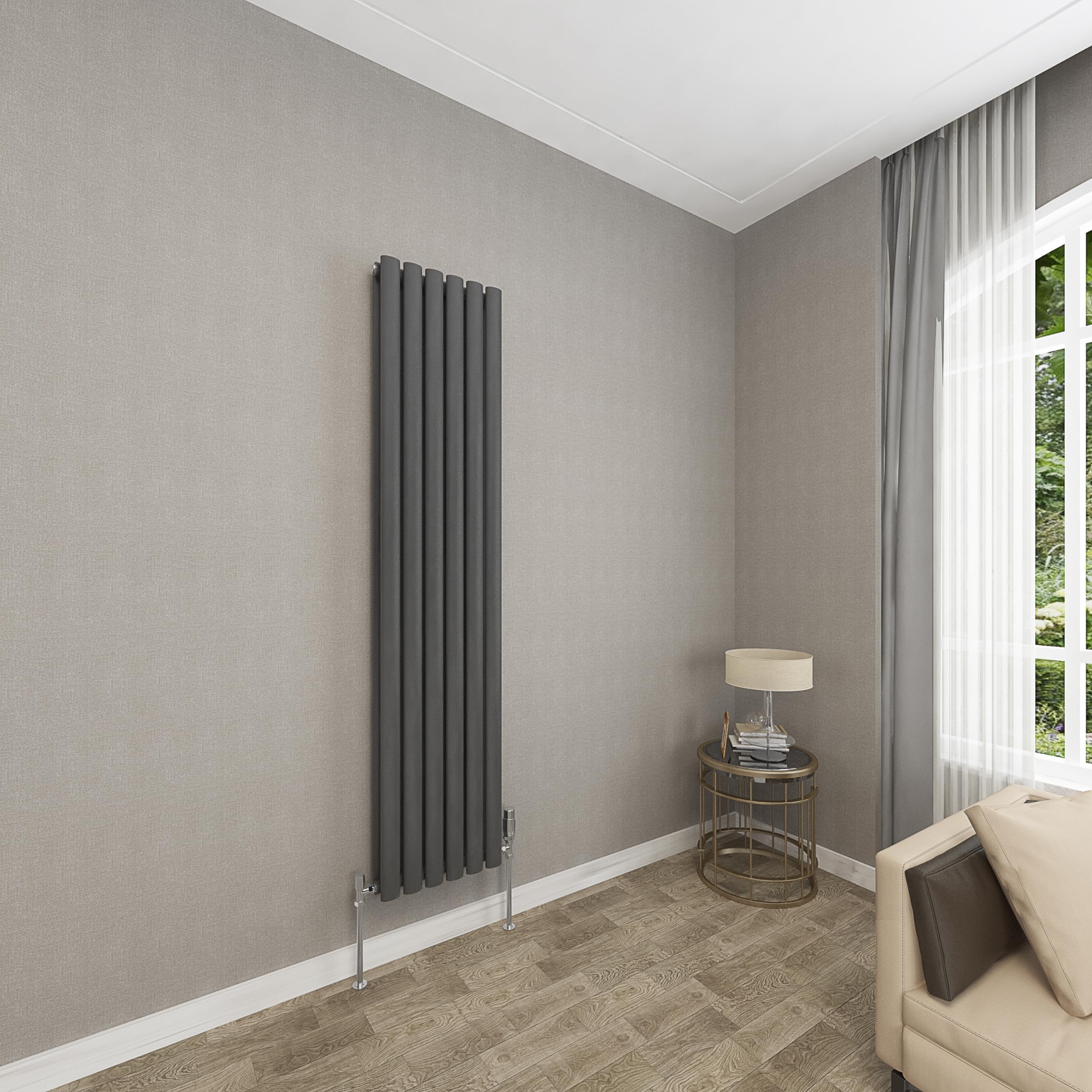 Sky bathroom | 1600x354mm - Modern Anthracite Vertical Double Panel Oval Column Radiator Central Heating Designer Radiator