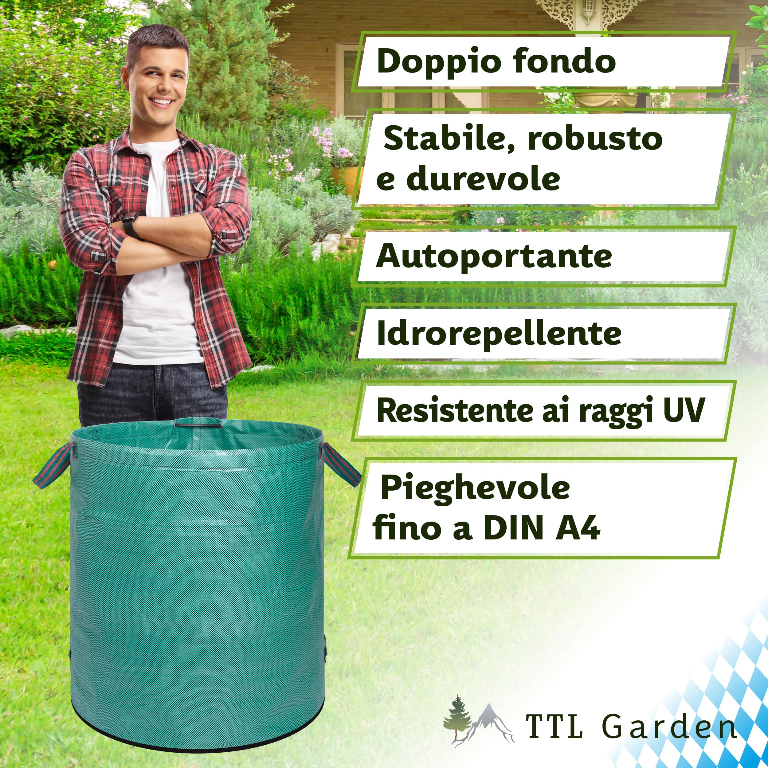 3 Sacchi Per Rifiuti Da Giardino 272 Litri - Impermeabili, Riutilizzabili Con Manici - Per Foglie, Erba, Rami - Foto 9