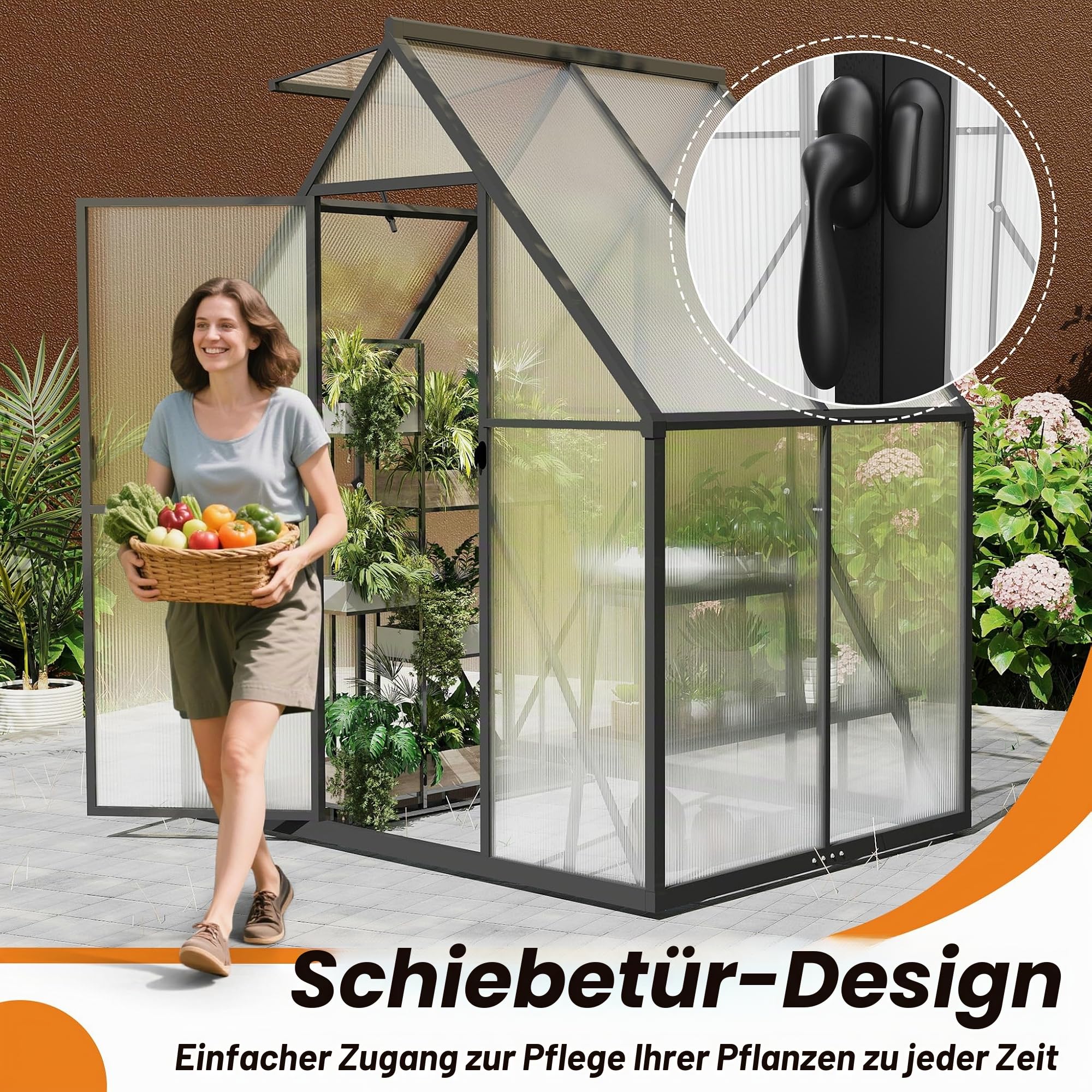 UISEBRT Gewächshaus Treibhaus für Garten Tomatenhaus mit Fundament Frühbeet Pflanzenhaus mit Fenster & Wetterfestem Hohlkammerplatten Gartengewächshäuser 125x180x195cm UV- & Frostgeschützt