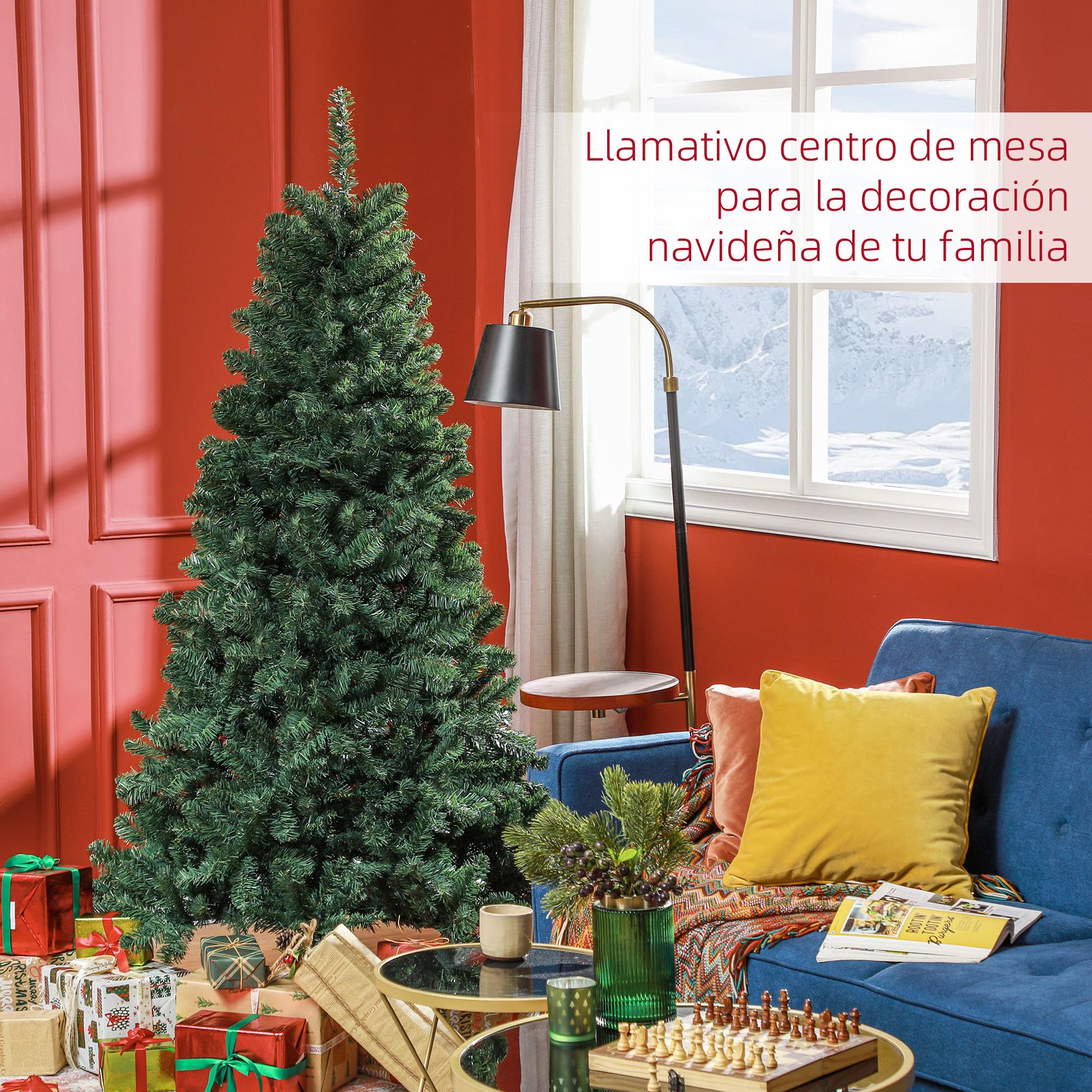 HOMCOM Árbol de Navidad 180 cm Artificial 760 Ramas Base Plegable Verde | Ramas de Alambre de Memoria, Árbol de Navideño para Salón