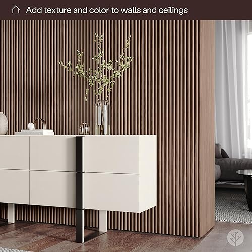 Miniatura 2 de Paneles de pared con efecto madera de tambor estriado laminado de nogal  Paneles de pared 3D para decoración de interiores  Diseño ligero y paneles