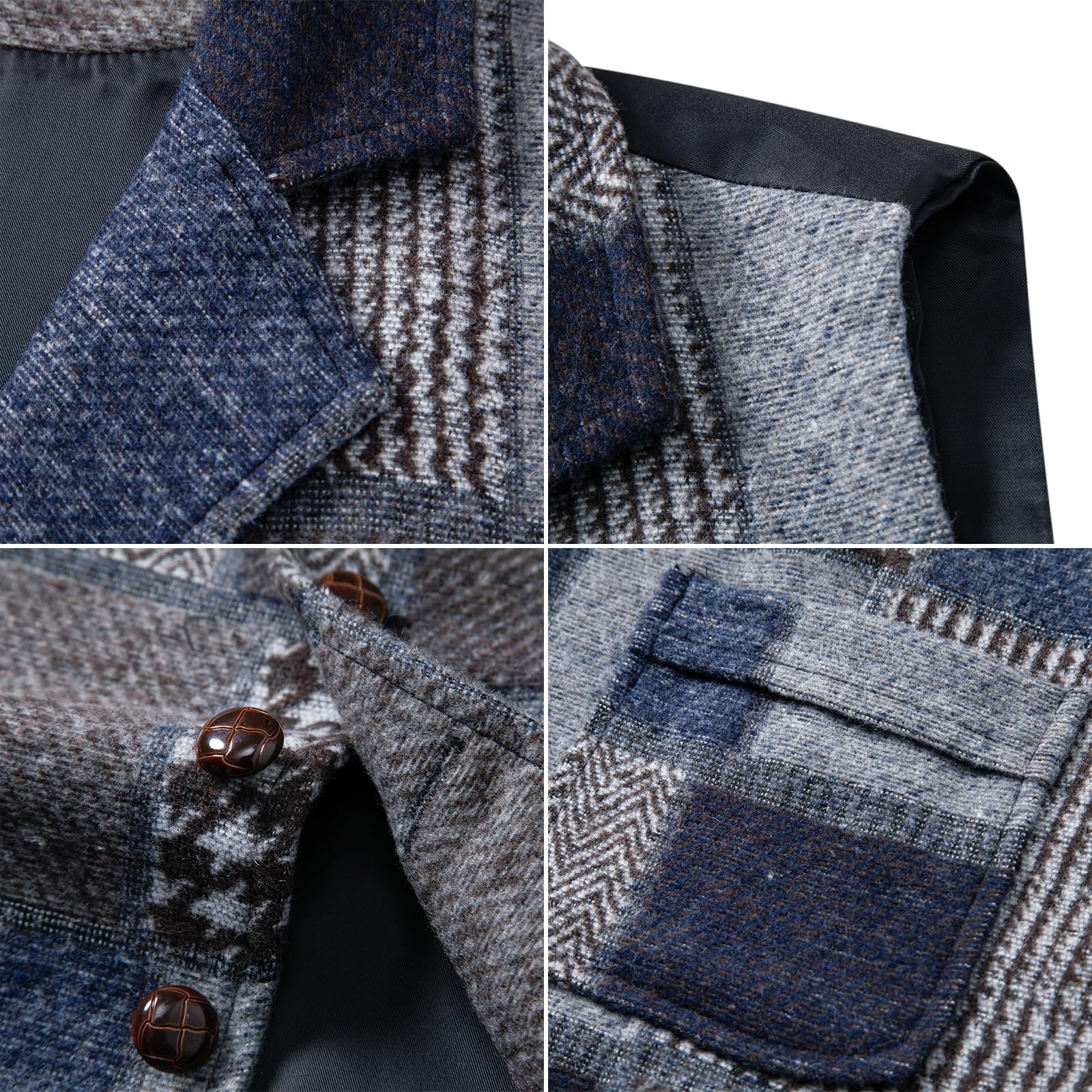 MakingDa Chaleco de traje para hombre, casual, vintage, patchwork, ajustado, cuello en V, con bolsillo