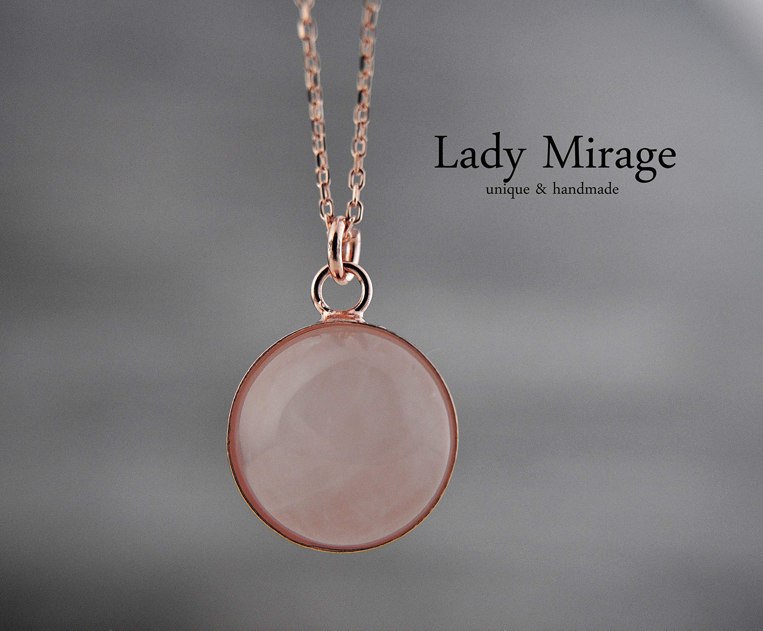 Bestseller - 925 Silber Zarter Rosenquarz in Roségold-Fassung mit passender Silber-Kette - Jahrestag - Geschenk für Sie - Romantisch - Schmuck-Geschenk - Handmade Geschenk - Muttertagsgeschenk