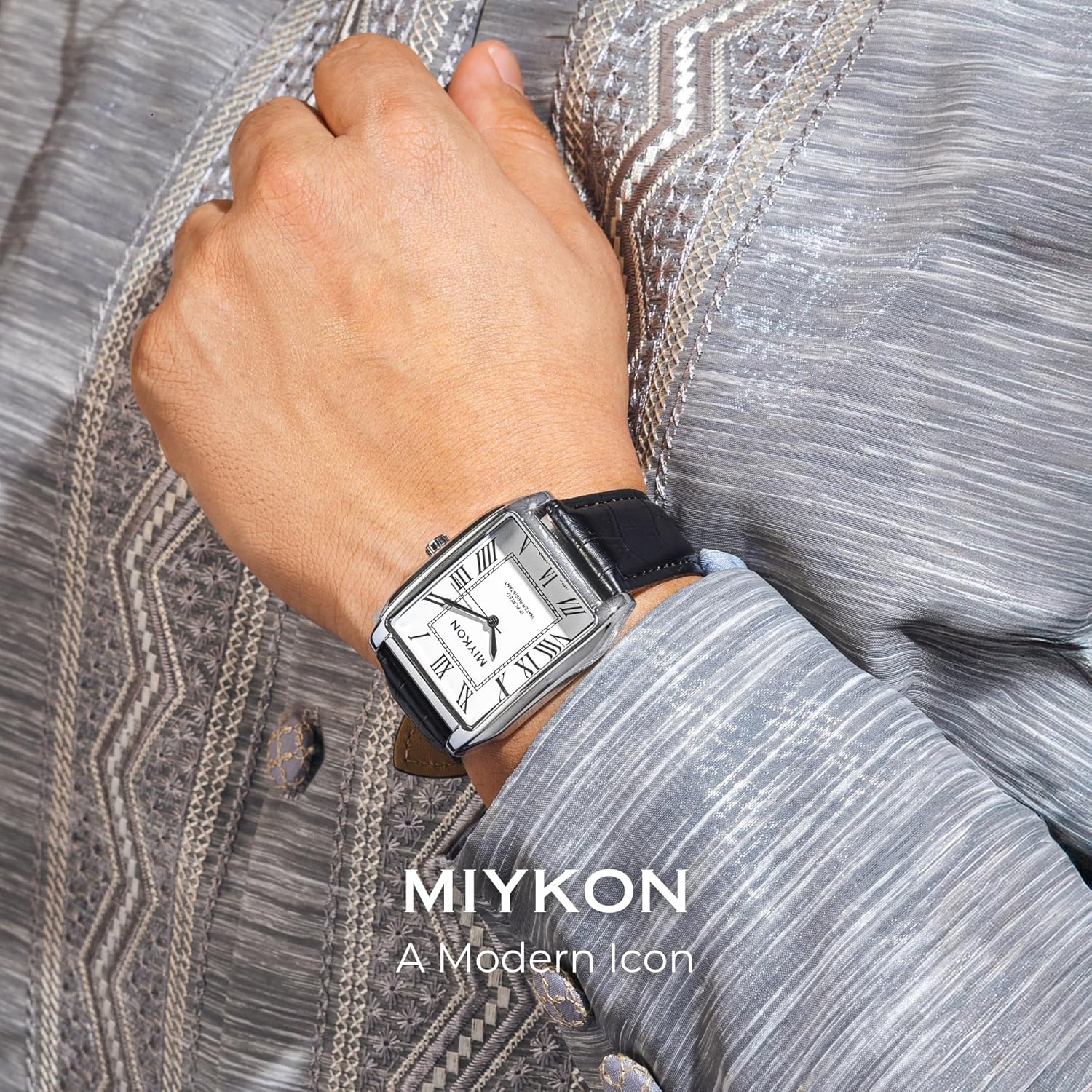 Miykon Vintage Watches for Men – Classic Tank Square Analog Watch with Genuine Leather Wrist Strap, Mens Dress Watches – Japanese Quartz, Waterproof to 100ft - Image 2