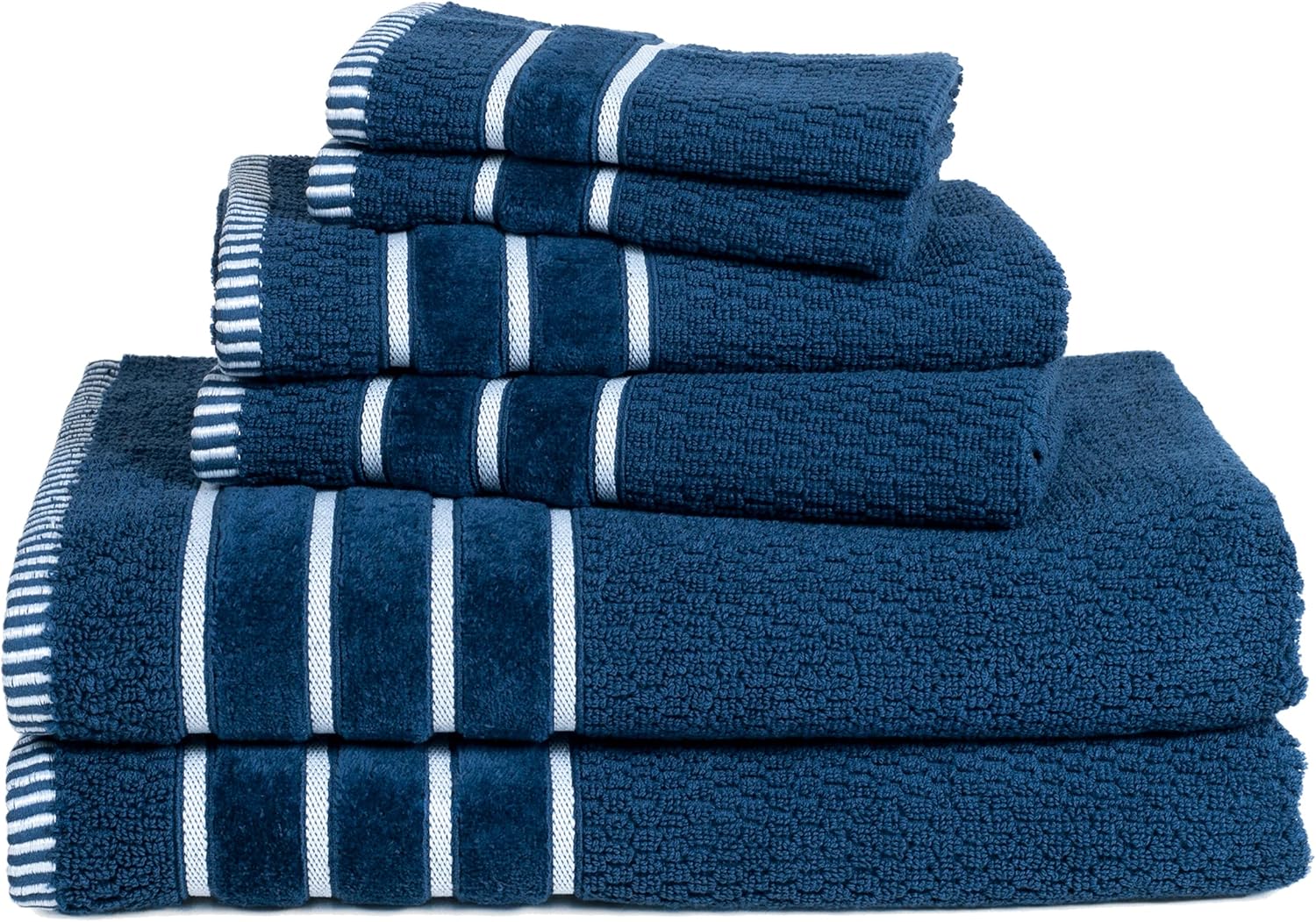 Bedford Home Home 100% Cotton Rice Weave 6 Pc Towel Set-Navy
