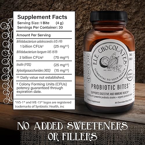 Miniatura 5 de Ele Chocolates Suplemento probiótico diario de chocolate negro muerde 3 mil millones de UFC para la salud intestinal digestiva, apoyo inmunológico