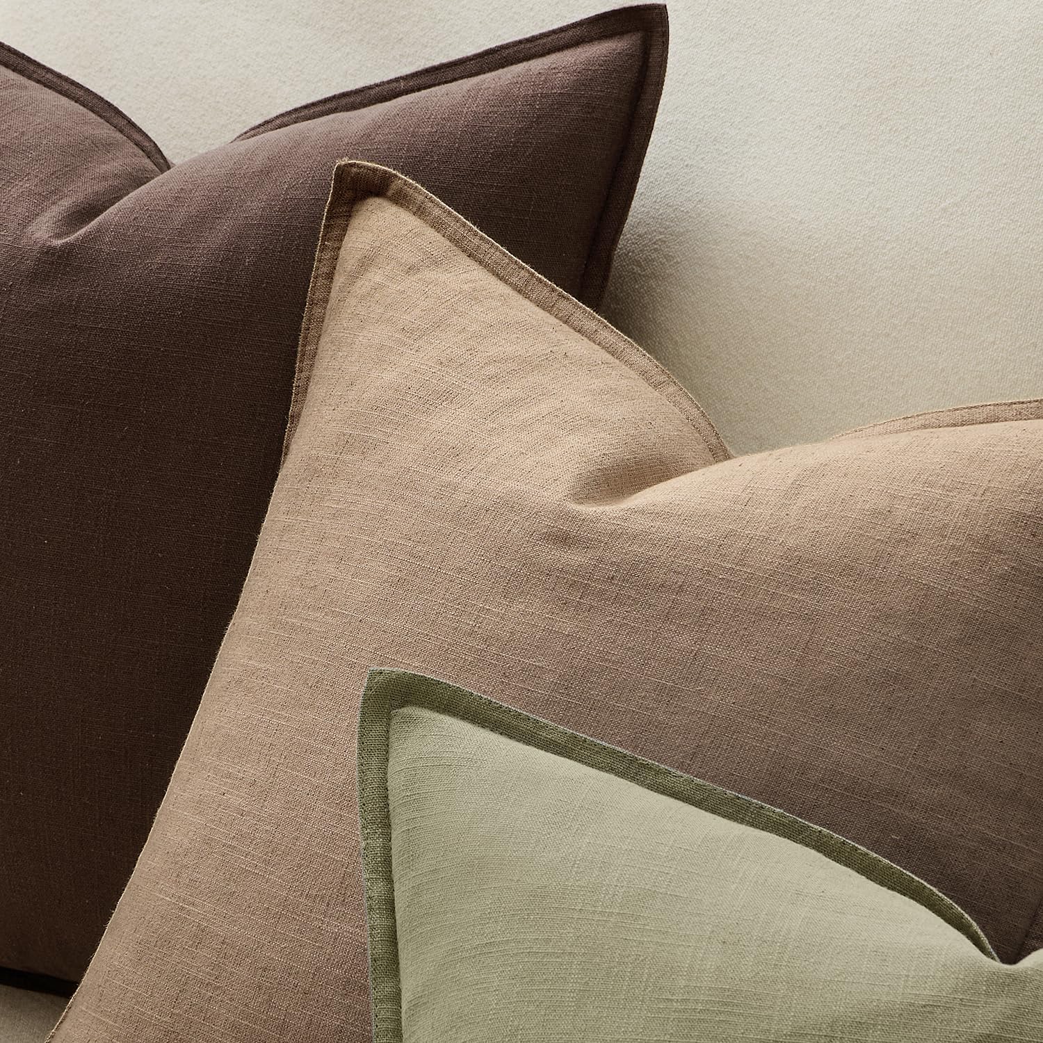 ANRODUO Pack of 2 Decorative Linen Pillow Covers Coco Brown Euro Sham Neutral Farmhouse Boho Soild Cushion Case Soft Accent Pillowcase for Couch Sofa Bedroom Living Room Home Decor 24 x 24 Inch