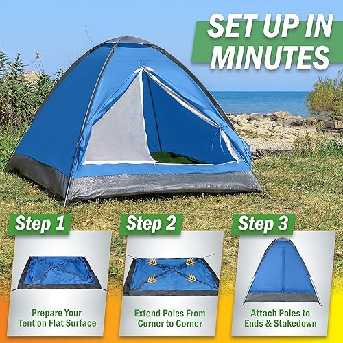 Vista 8 de 2 Person Camping Tent with Rain Fly and Carrying Bag - Lightweight Outdoor Tent for Backpacking, Hiking, or Beach Use by Wakeman Outdoors Azul