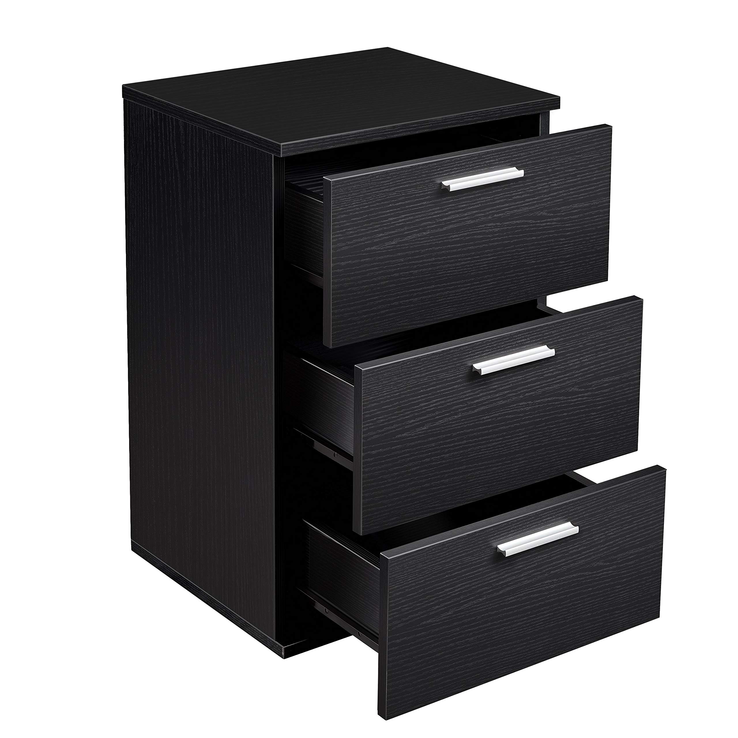 Yaheetech Mesita de Noche Negro con Tres Cajones para Dormitorio | Mesilla Auxiliar Moderna para Salón Café Cama Sofá Minimalista Mesa de Noche 40x35x60 cm