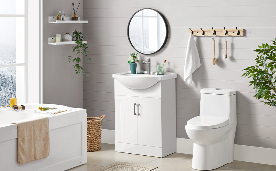 Mobile Bagno Con Lavabo Ceramica Yaheetech 61x43,5x84cm | Armadietto Terra Moderno Bianco Con Lavandino Integrato - Foto 8