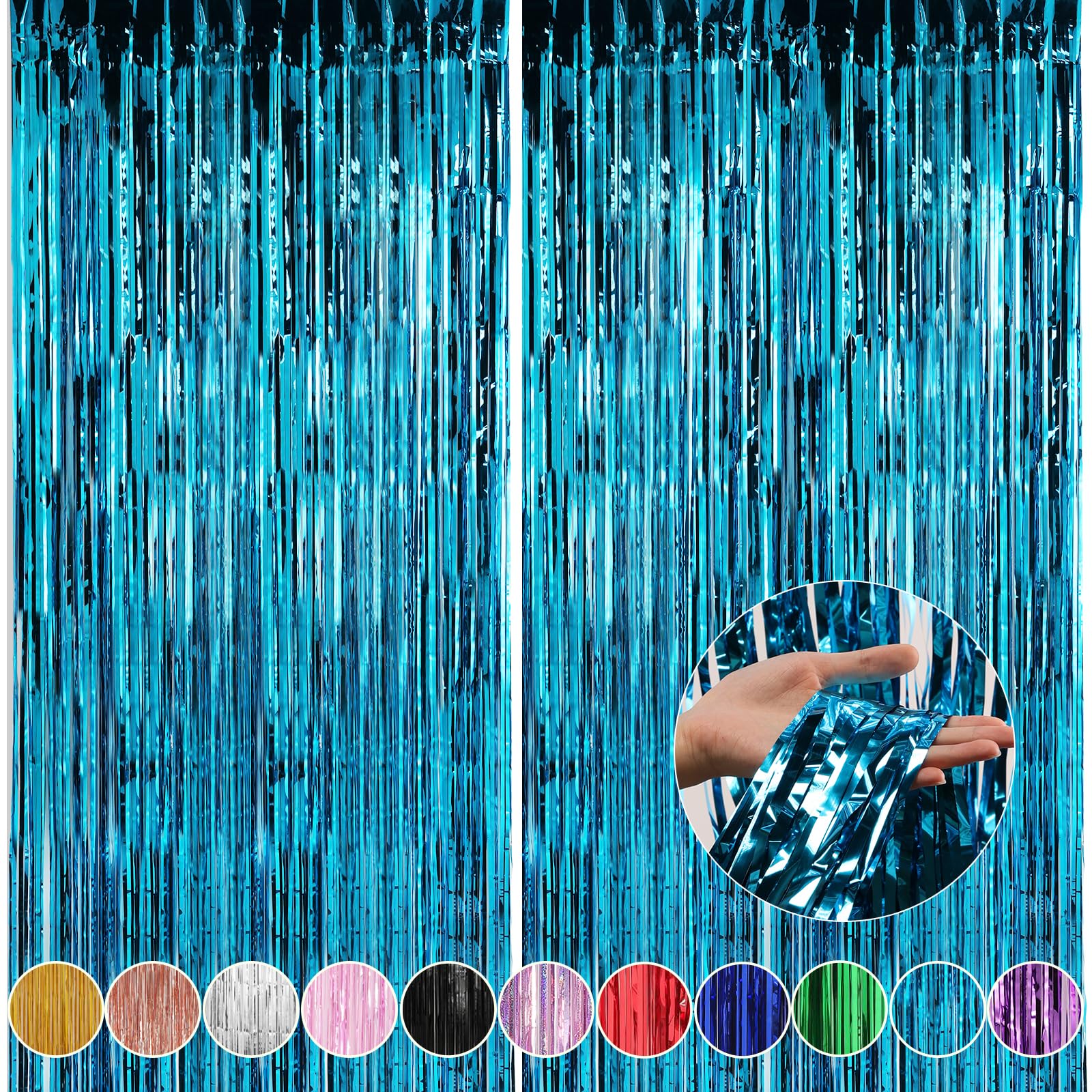 Crosize 2 Pack 3.3 x 9.9 ft Blue Foil Fringe Curtains Party Decorations, Blue Tinsel Curtain Backdrop for Parties, Door Streamers, Glitter Streamer Fringe Backdrop for Birthday Decoration | Tinsel Foil Fringe Curtain, Birthday Decorations, Party Decor, Door Streamers, Glitter Photo Backdrop