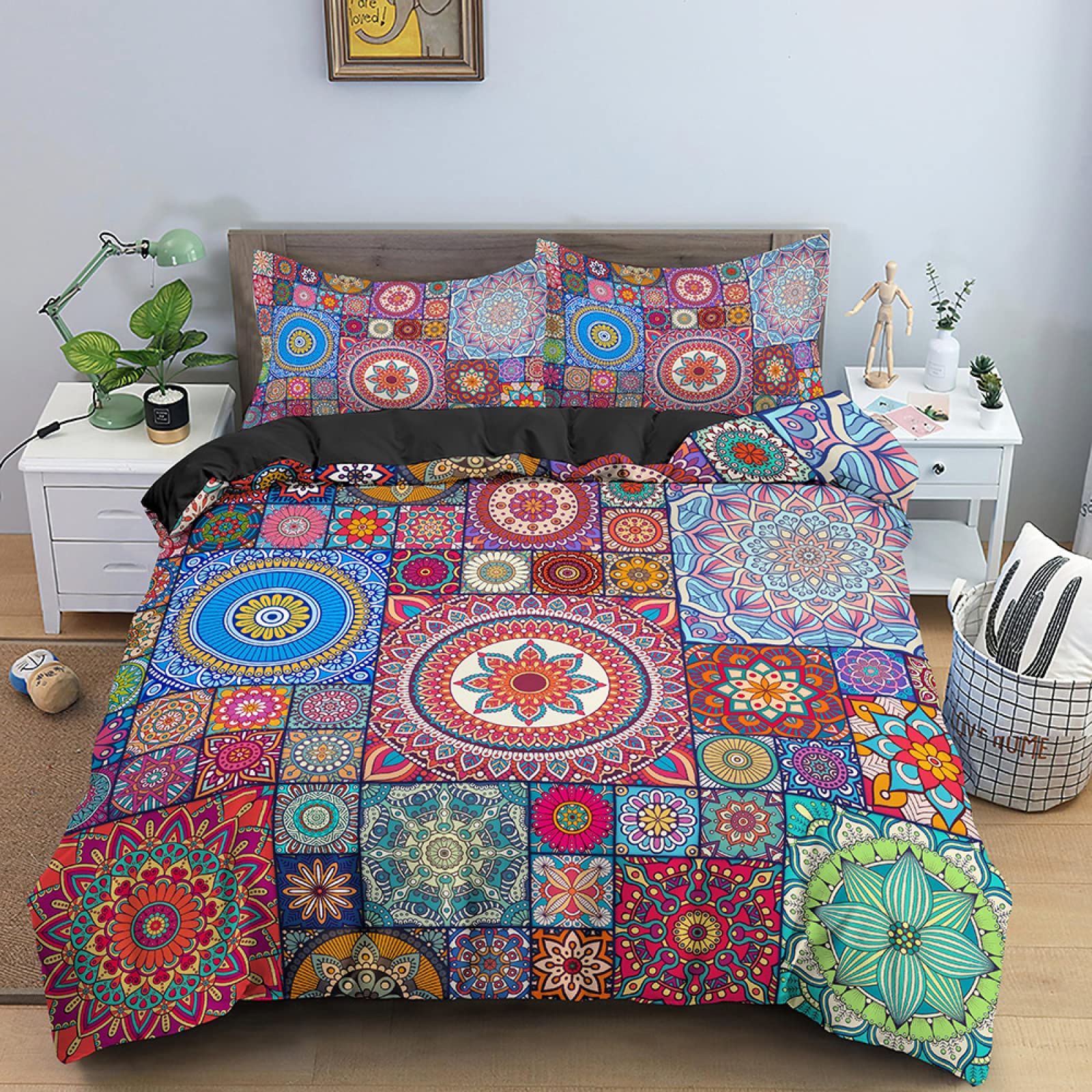 Dwetcxo King Size Duvet Cover Sets Colorful Mandala Kingsize Duvet Cover Sets Microfiber Breathable King Size Bedding Soft Bedding with Zipper Closure+2 Pillowcases 50x75cm 220x240cm