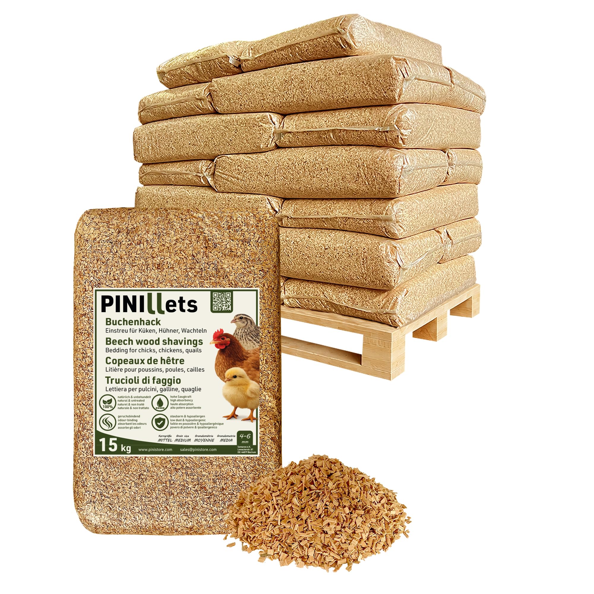PINI Buchenhack 300 kg staubfreie hygienische Einstreu mittel