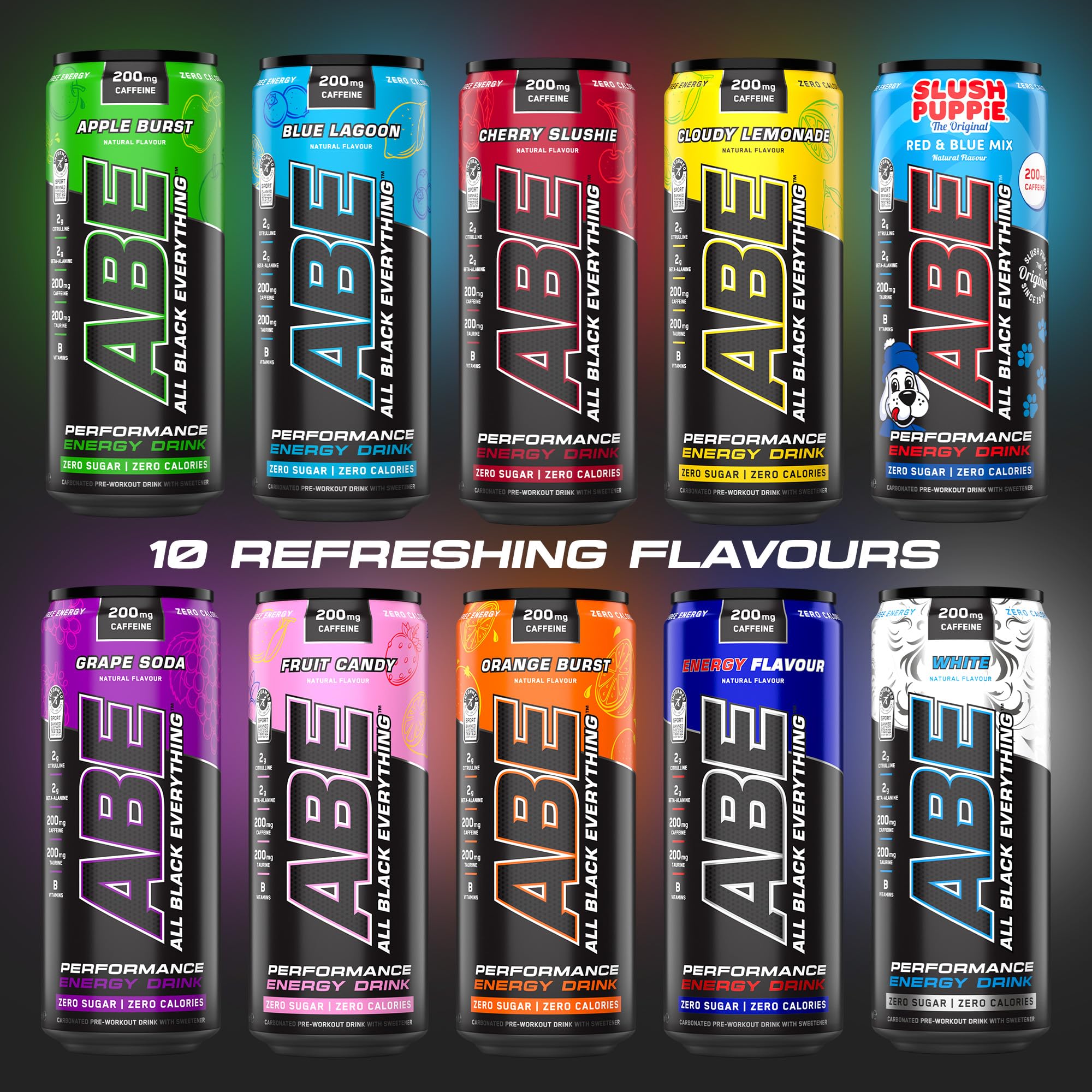 Applied Nutrition ABE Pre Workout Cans - All Black Everything Energy + Performance Drink, ABE Carbonated Beverage Sugar Free with Caffeine (Pack of 12 Cans x 330ml) (Fruit Candy)