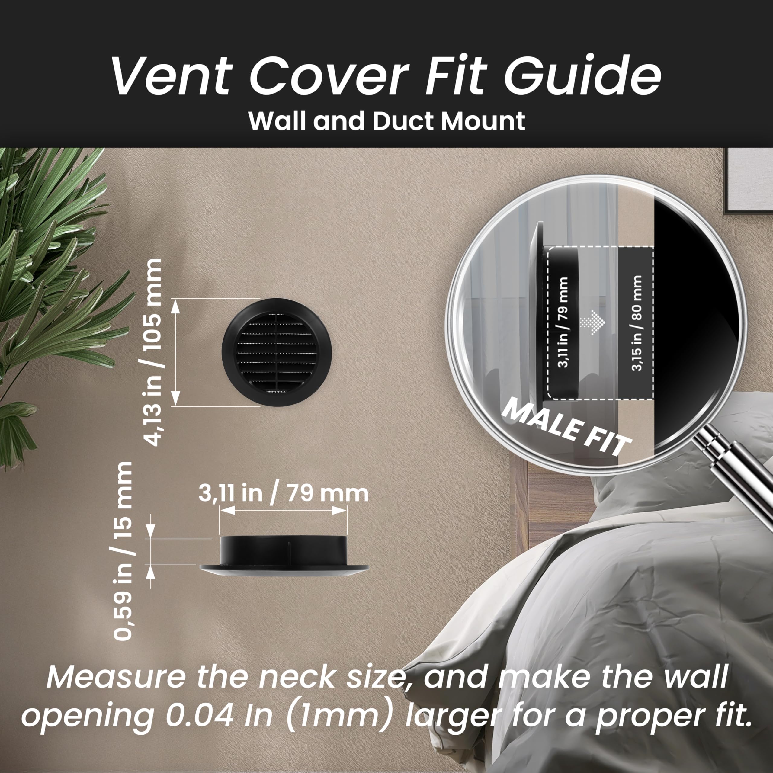 Image secondaire de Lot de 2 grilles d'aération noires 80 mm avec écran en maille - Repa Market