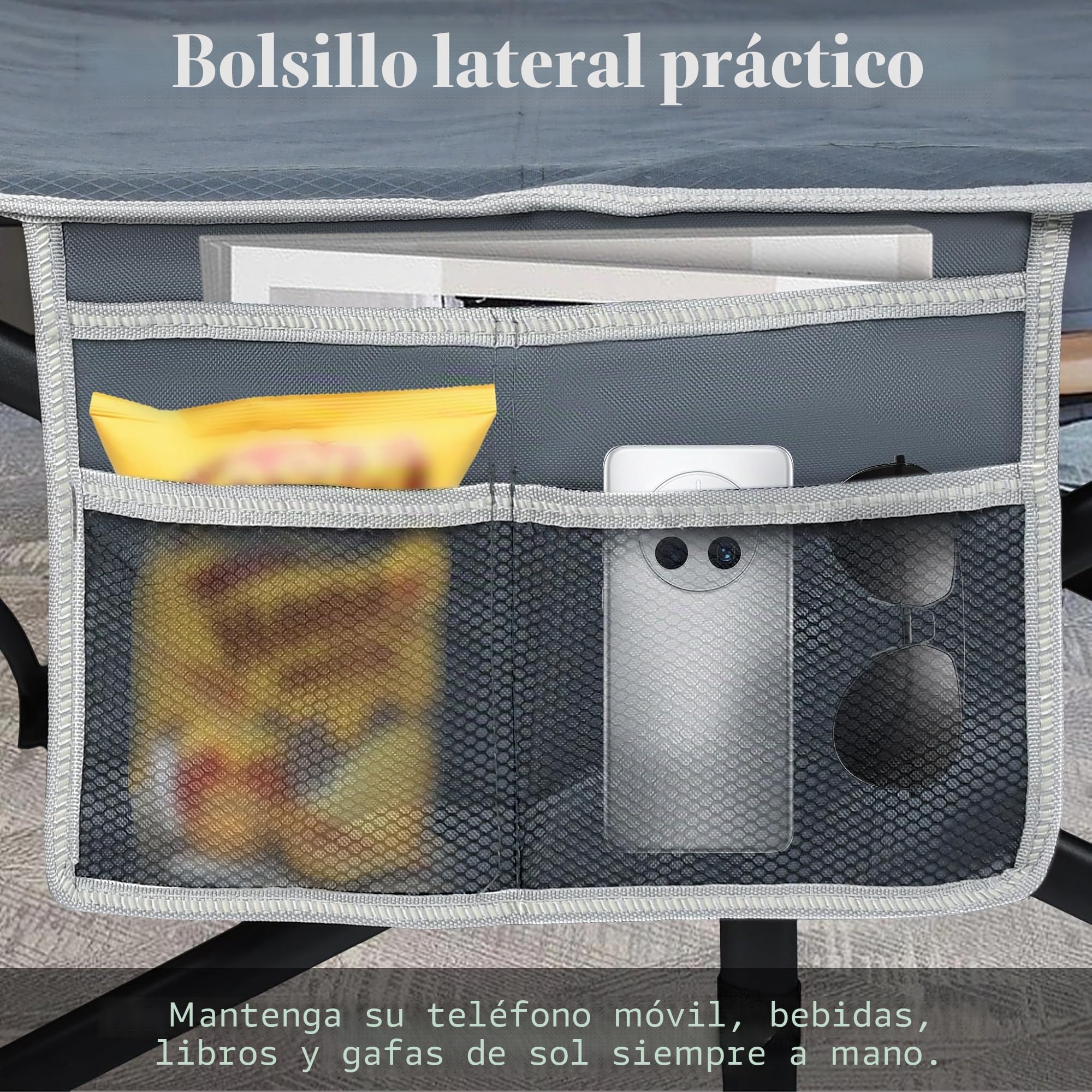 UISEBRT Cama de camping plegable portátil con bolsa de transporte y bolsillo lateral, estable de tejido Oxford, soporta hasta 250 kg, ideal para interiores y exteriores