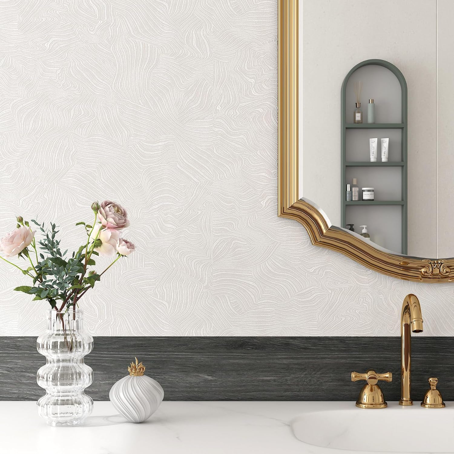 Mirror Frame Border Rustic Wood Wallpaper Border Peel and Stick Bulletin Board Borders Removable Waterproof Mirror Borders Bathroom Tile Sticker Wall Tape Trim for Kitchen Dark Grey 3"x197"